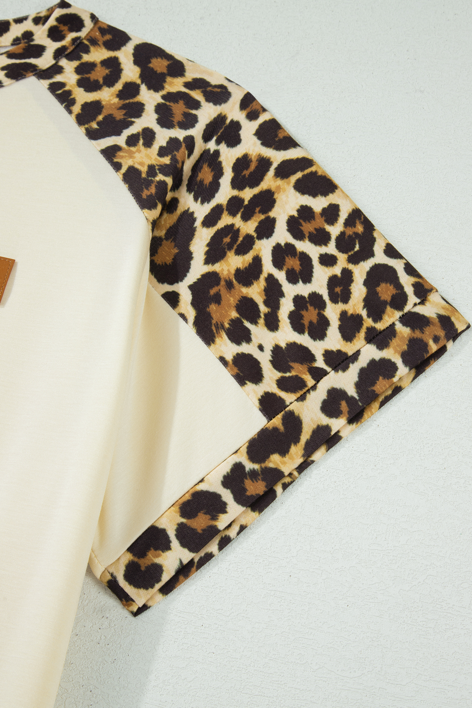 Plus Size Beige  Leopard Contrast Patchwork Polo Tee