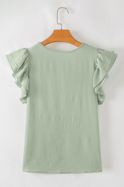 Plus Size Clearly Aqua  Crew Neck Ruffle Sleeve Top