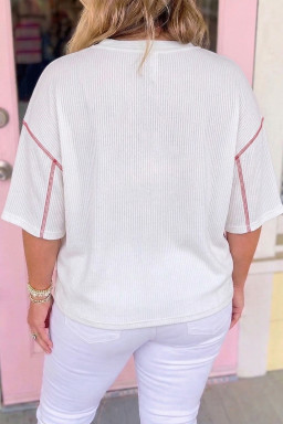 Plus Size White  Twisted Rib Vintage USA Letter Printed T Shirt