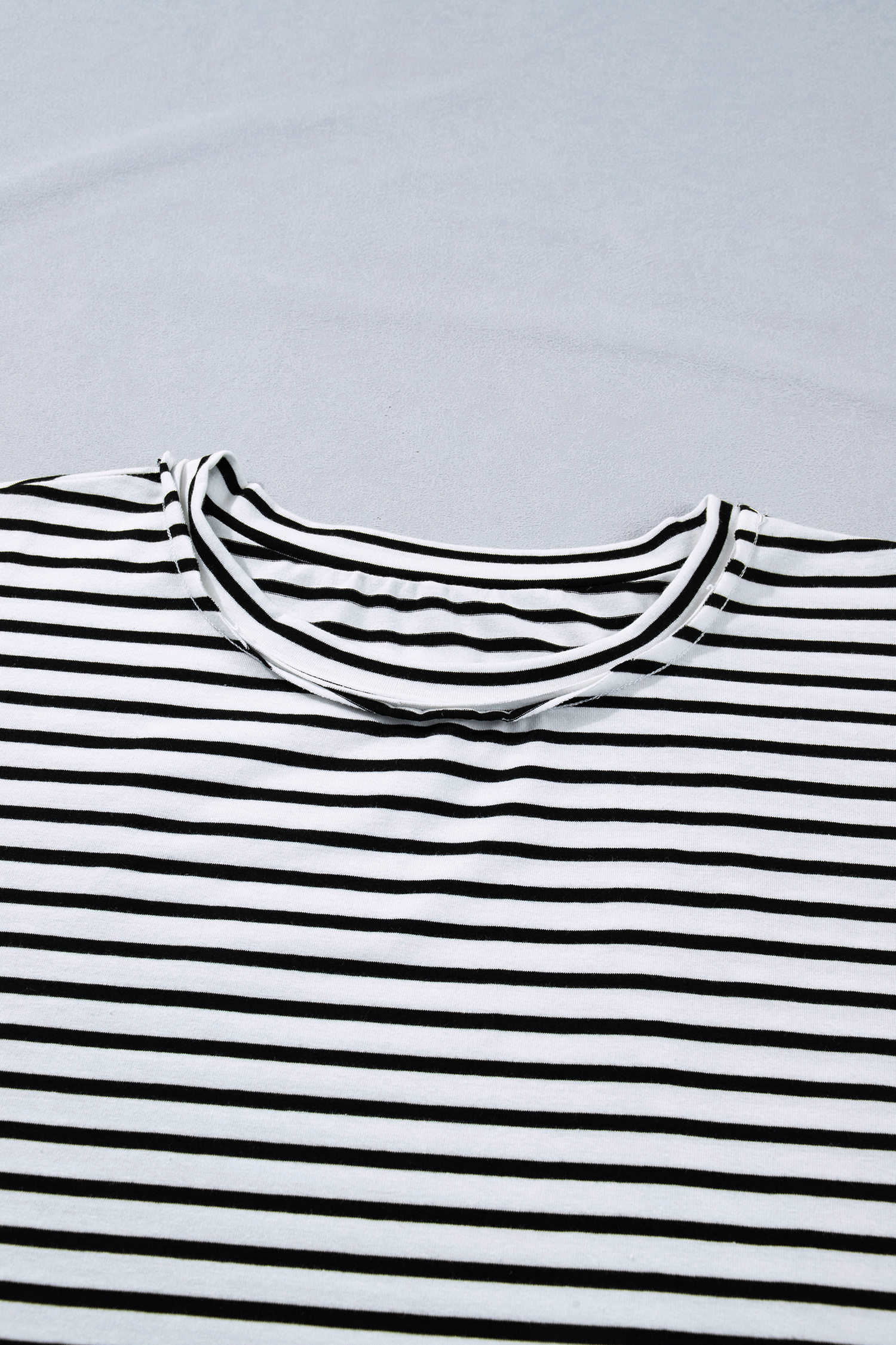 Plus Size Black Stripe  Striped Short Sleeve Top with Floral Puff Sleeves