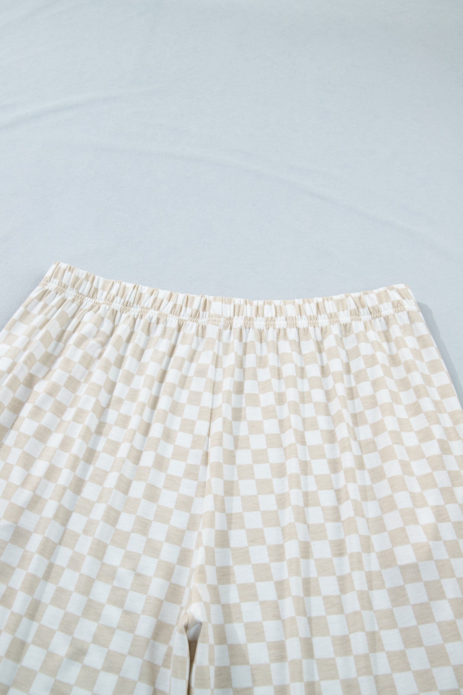 Plus Size Khaki  Checkered Print Half Sleeve Tee Loose Pants Two-piece Lounge Set