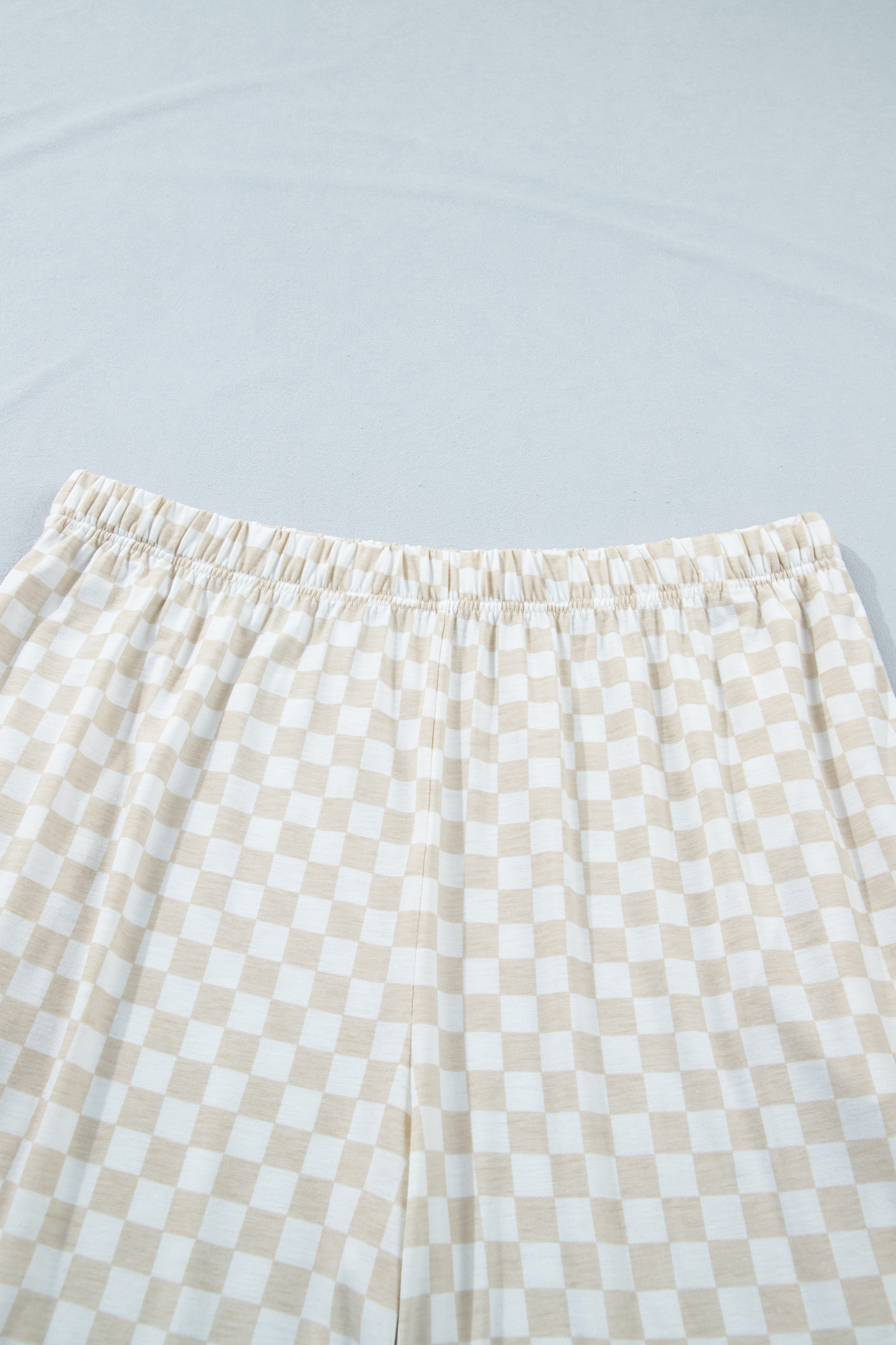 Plus Size Khaki  Checkered Print Half Sleeve Tee Loose Pants Two-piece Lounge Set