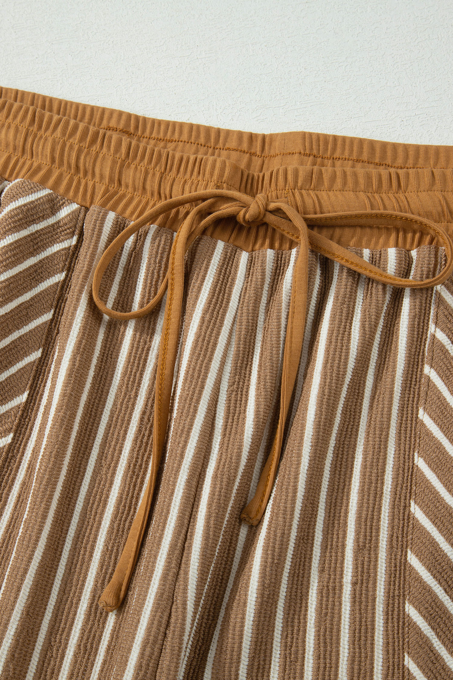 Plus Size Khaki Stripe  Striped Colorblock Pocket Lounge Set