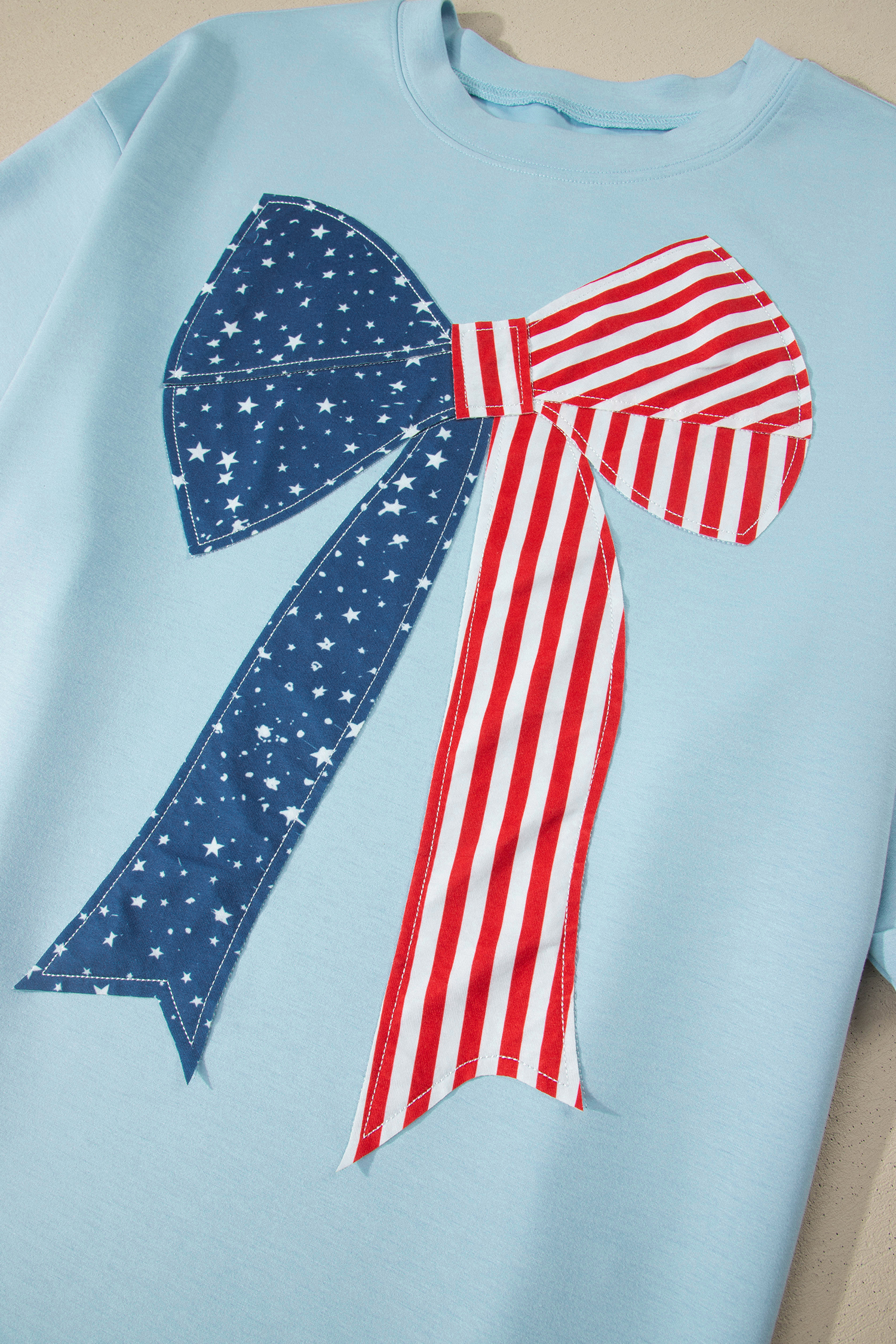 Plus Size Beau Blue  Patriotic Bow Patchwork Graphic T-Shirt
