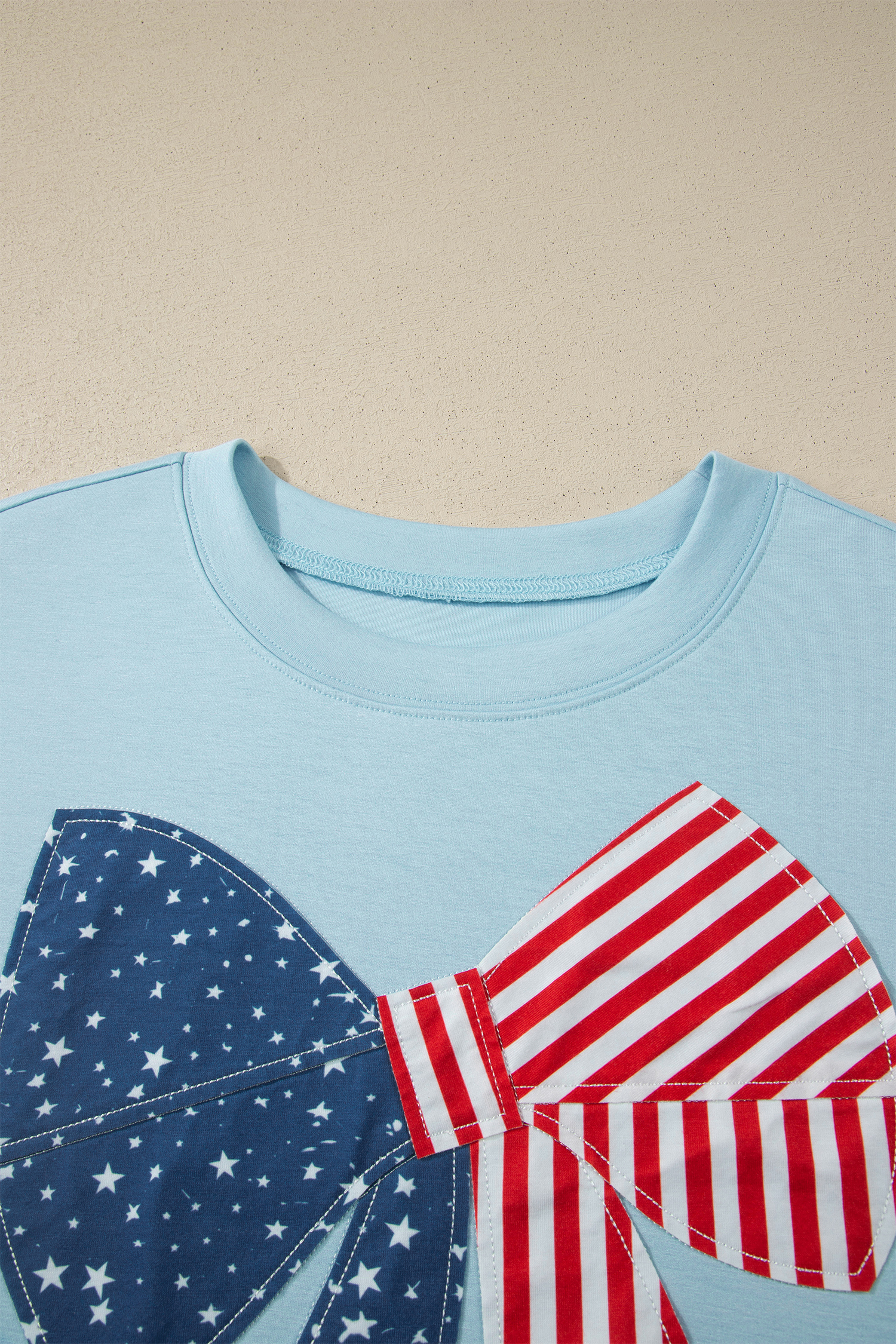 Plus Size Beau Blue  Patriotic Bow Patchwork Graphic T-Shirt