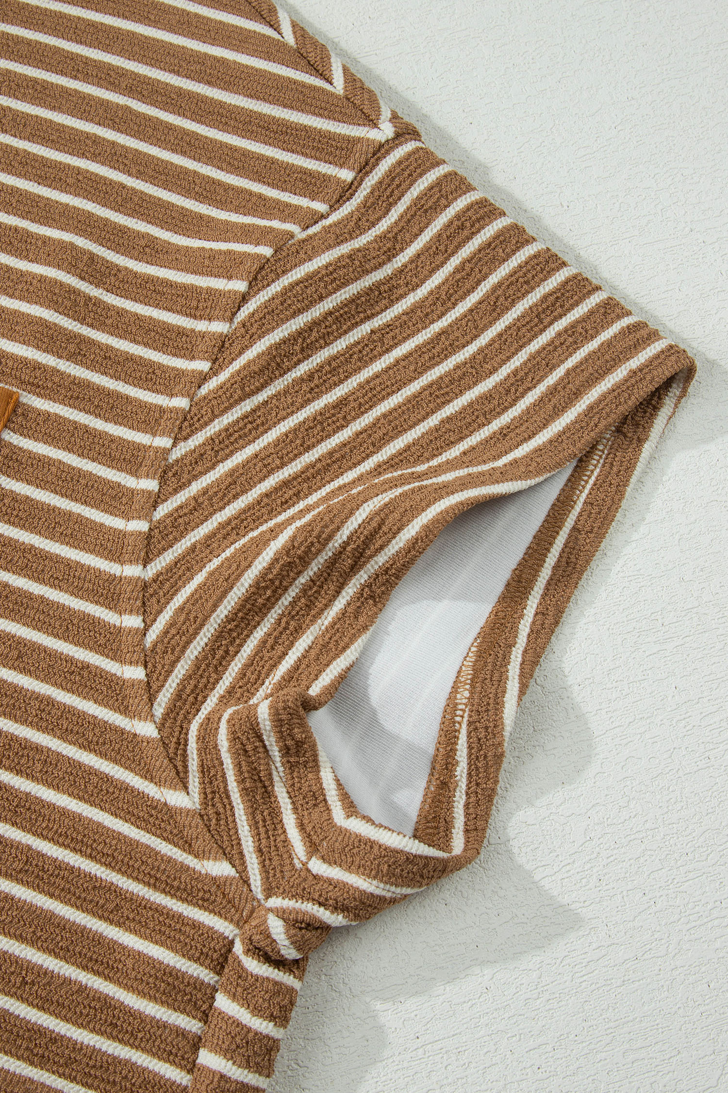 Plus Size Khaki Stripe  Striped Colorblock Pocket Lounge Set