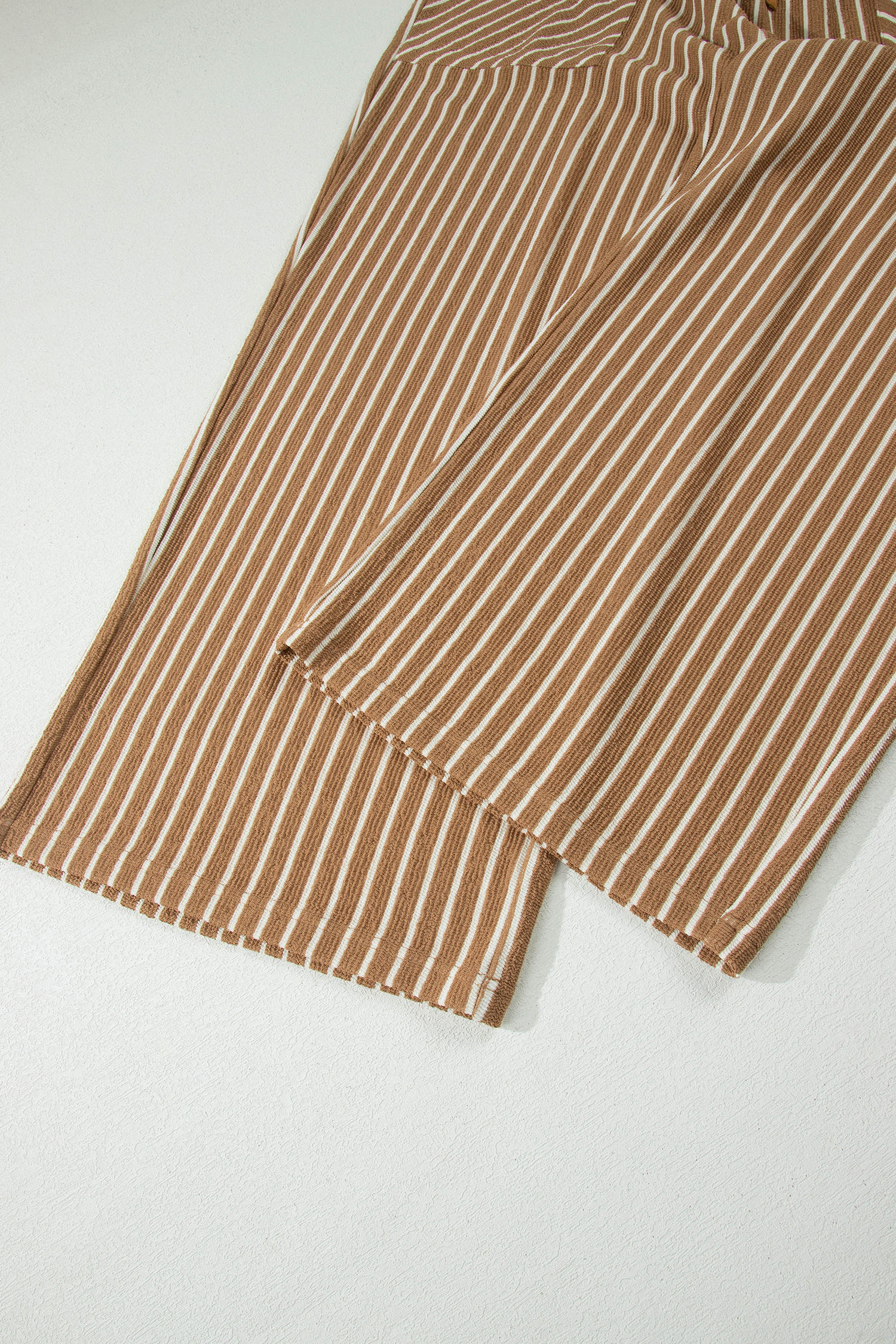 Plus Size Khaki Stripe  Striped Colorblock Pocket Lounge Set