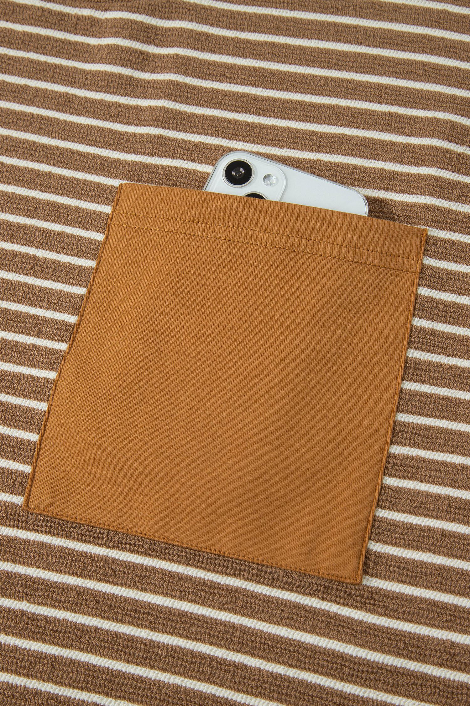 Plus Size Khaki Stripe  Striped Colorblock Pocket Lounge Set