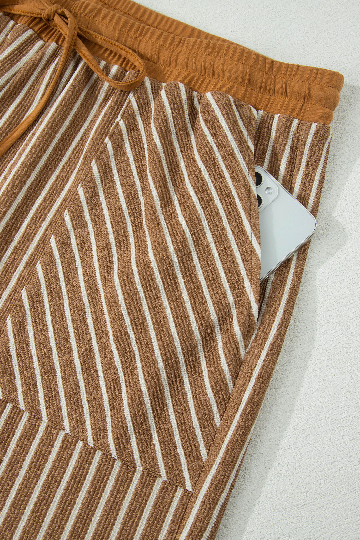 Plus Size Khaki Stripe  Striped Colorblock Pocket Lounge Set