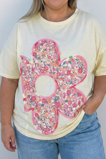 Plus Size Jet Stream Big Flower Patched  Tunic T-Shirt