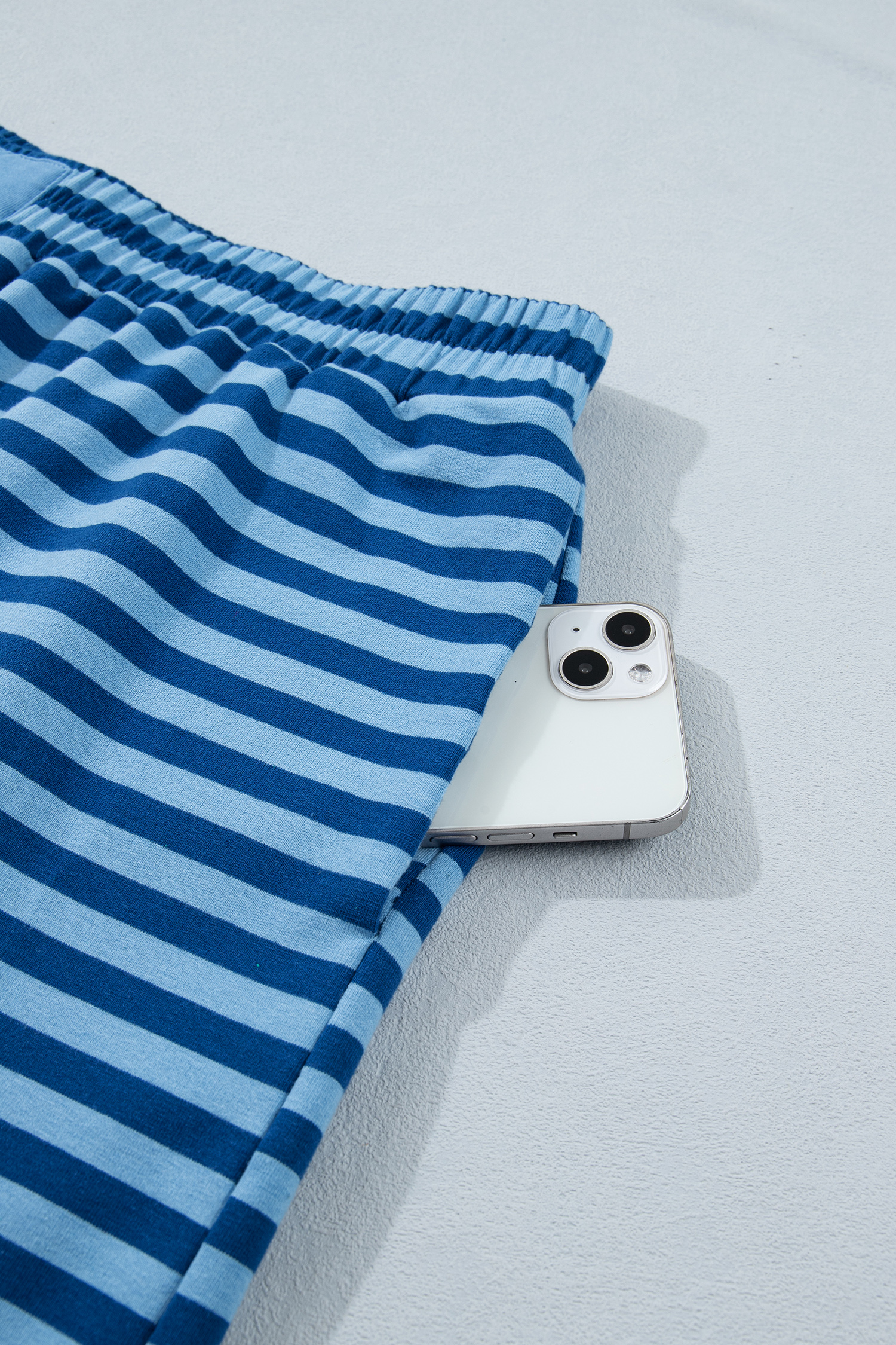 Plus Size Blue Stripe  Dropped Shoulder Tee and Shorts Two-Piece Set