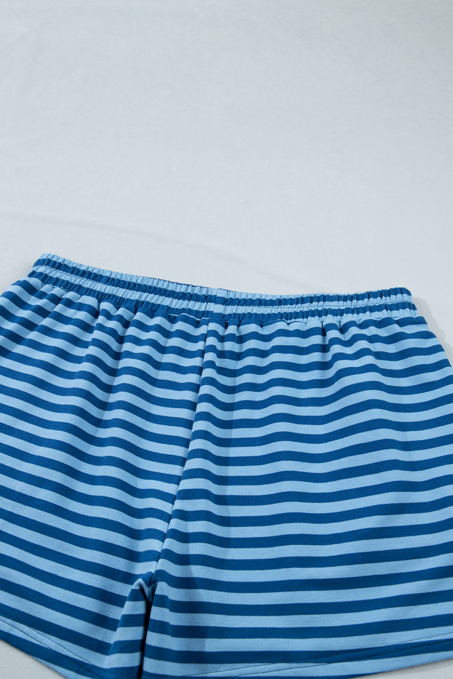 Plus Size Blue Stripe  Dropped Shoulder Tee and Shorts Two-Piece Set