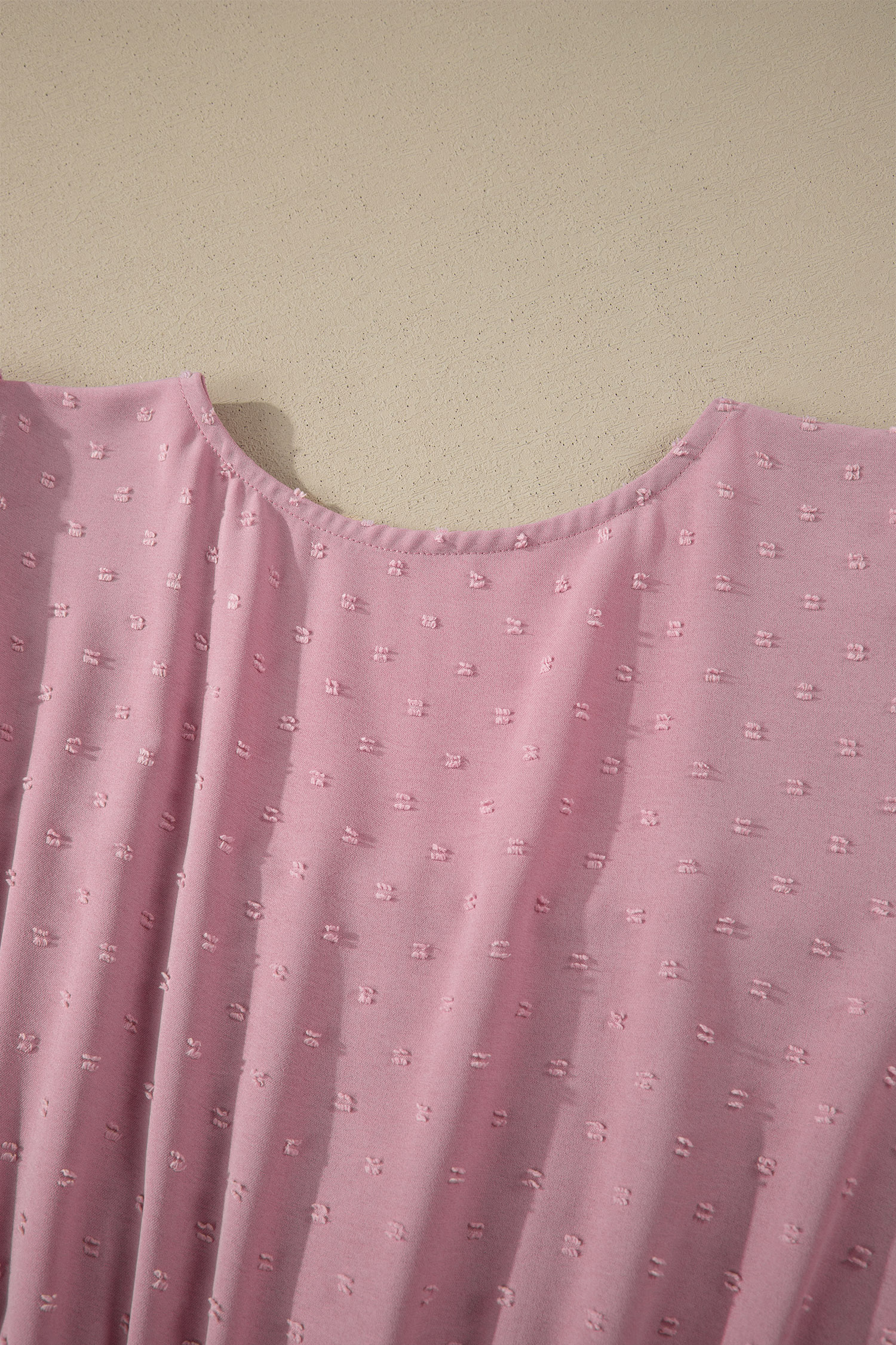 Plus Size Pink  Swiss Dot Short Sleeve Smocked High Waist Flowy Midi Dress