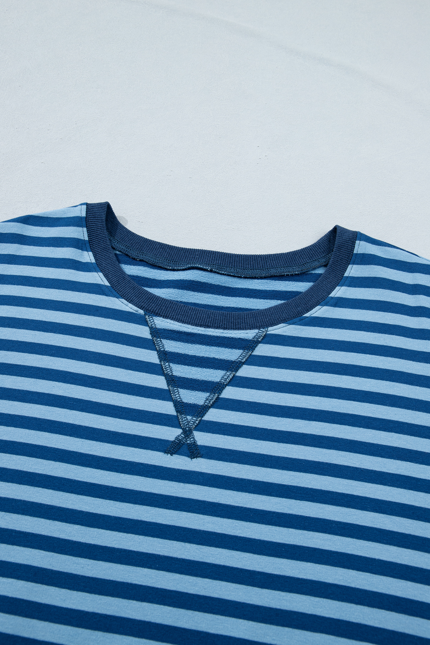 Plus Size Blue Stripe  Dropped Shoulder Tee and Shorts Two-Piece Set