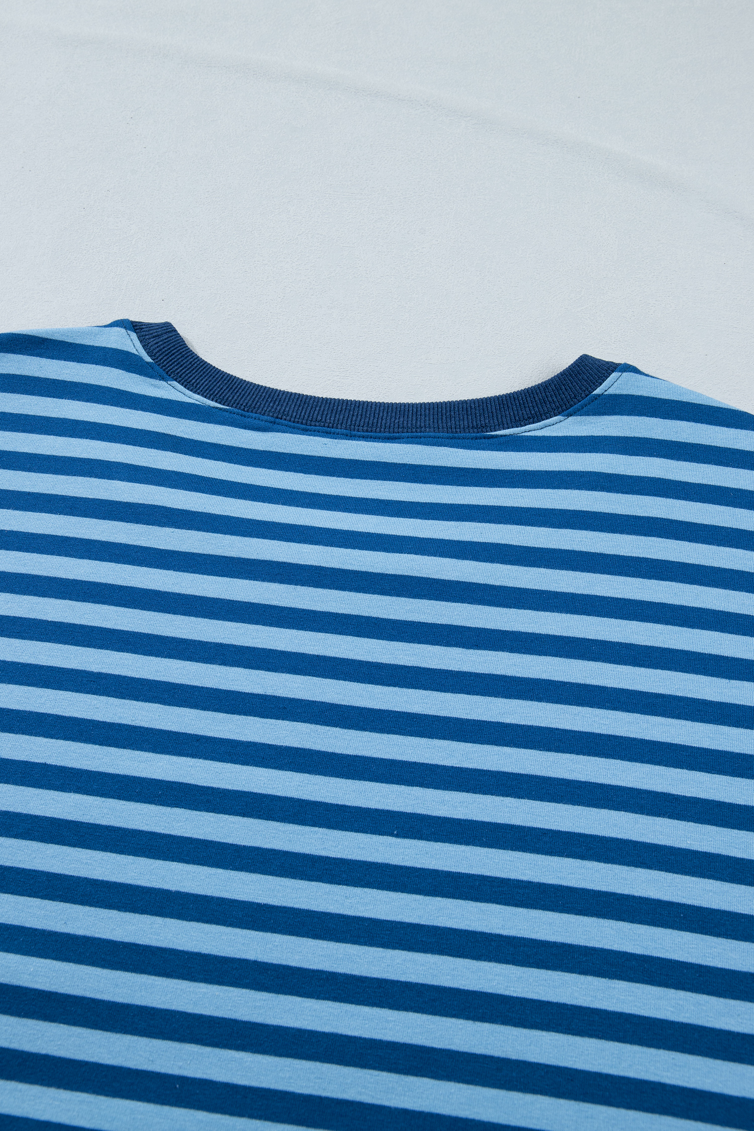 Plus Size Blue Stripe  Dropped Shoulder Tee and Shorts Two-Piece Set