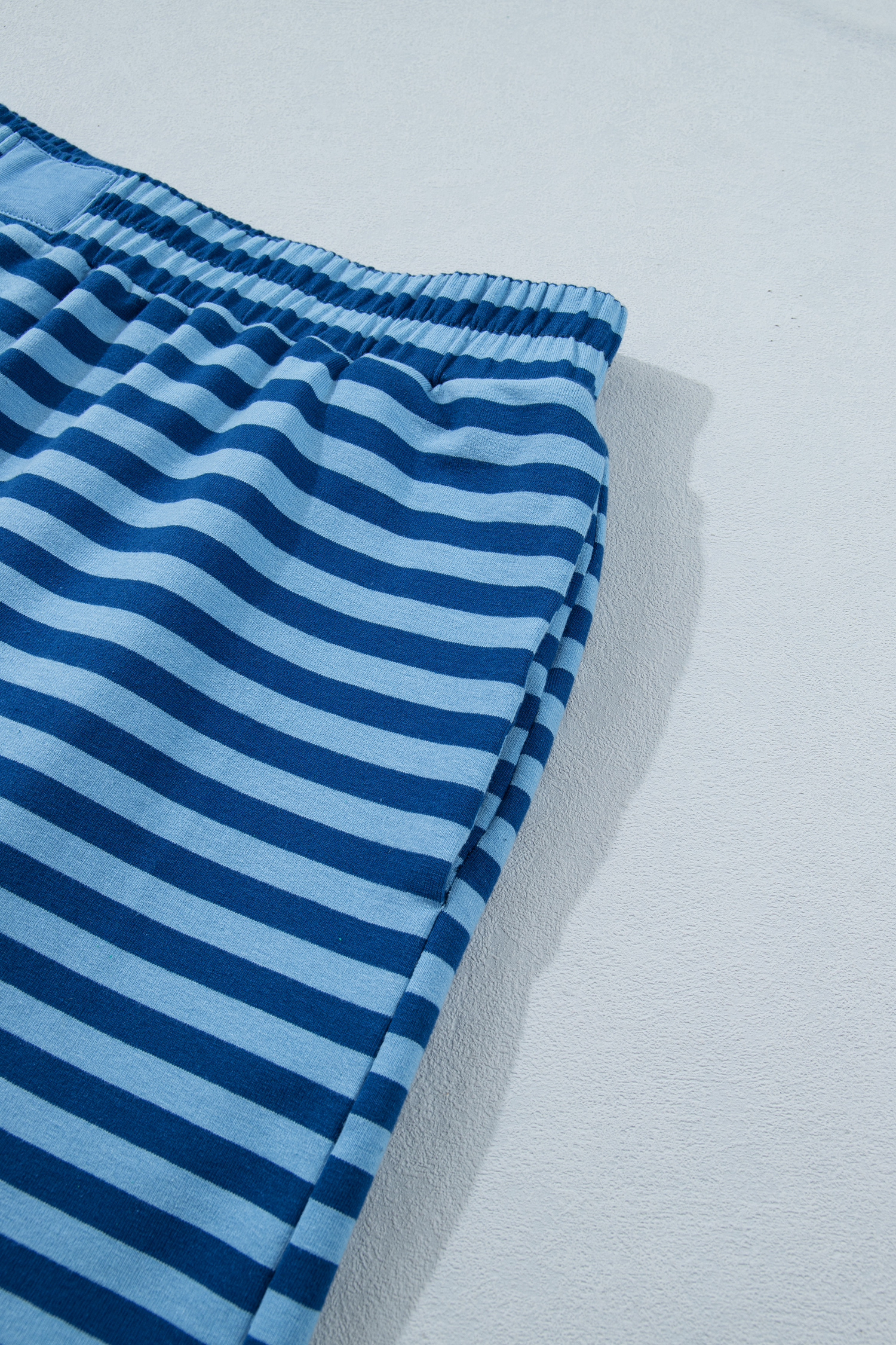 Plus Size Blue Stripe  Dropped Shoulder Tee and Shorts Two-Piece Set
