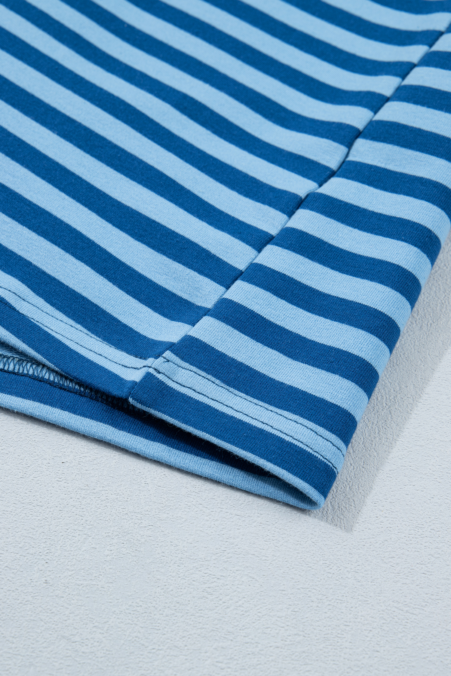Plus Size Blue Stripe  Dropped Shoulder Tee and Shorts Two-Piece Set