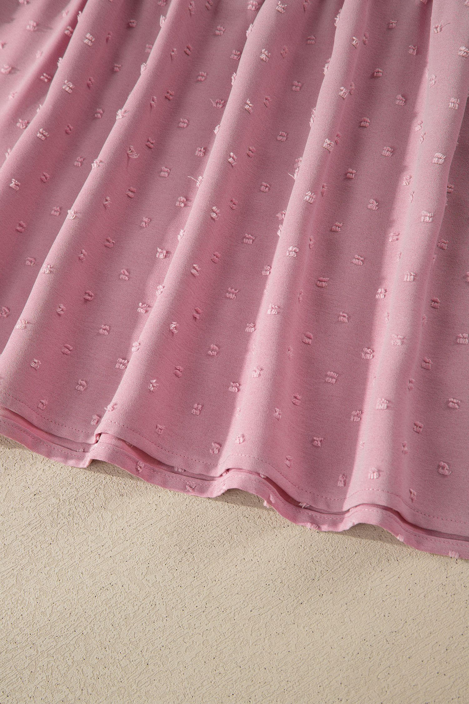 Plus Size Pink  Swiss Dot Short Sleeve Smocked High Waist Flowy Midi Dress