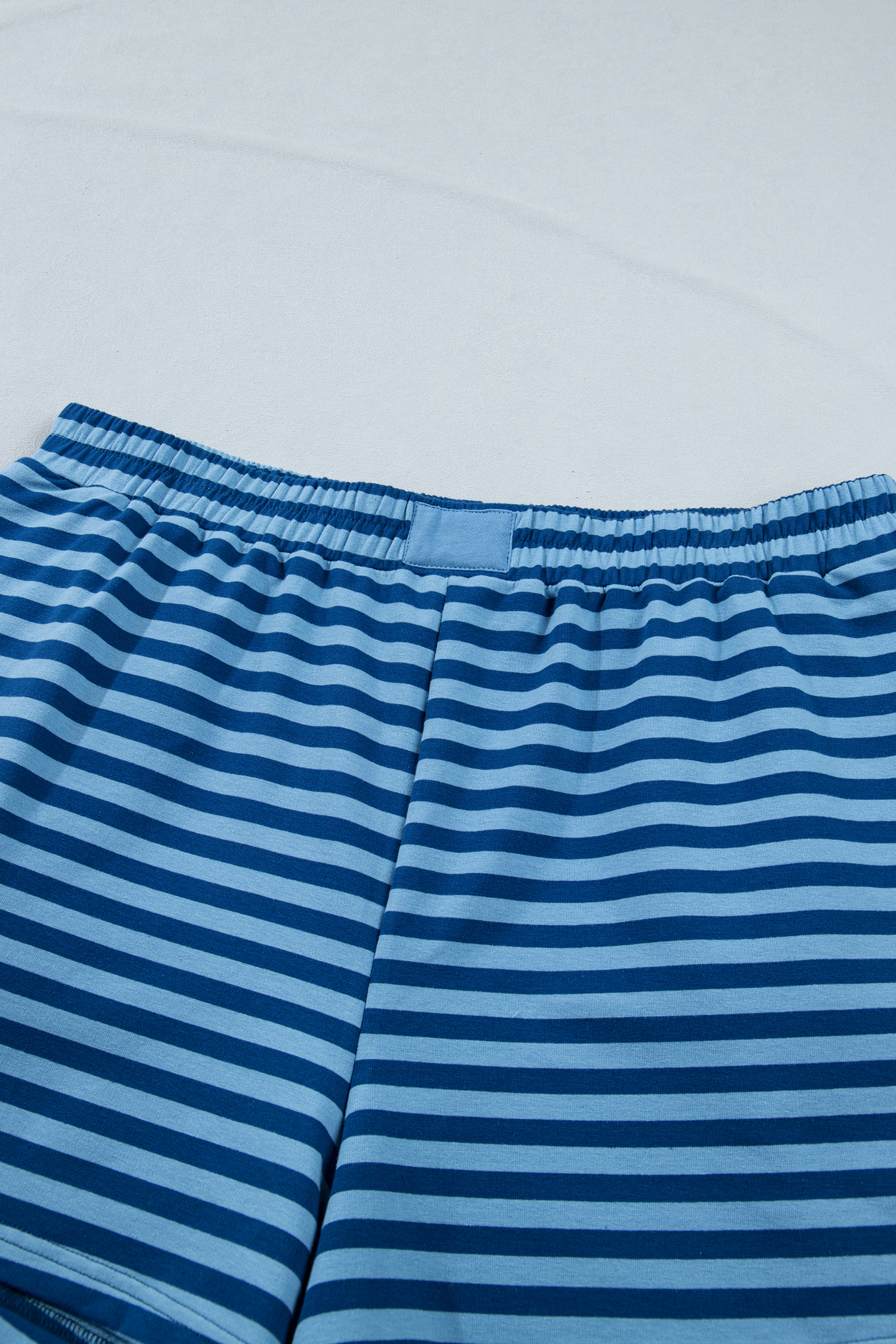 Plus Size Blue Stripe  Dropped Shoulder Tee and Shorts Two-Piece Set