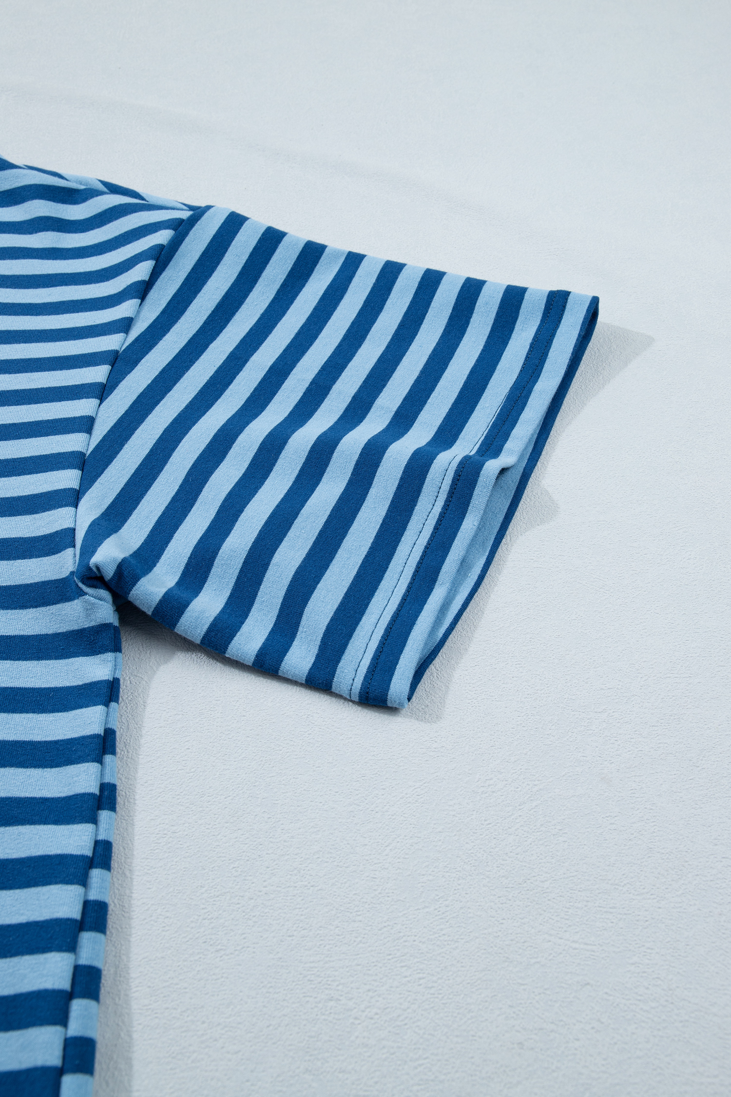Plus Size Blue Stripe  Dropped Shoulder Tee and Shorts Two-Piece Set