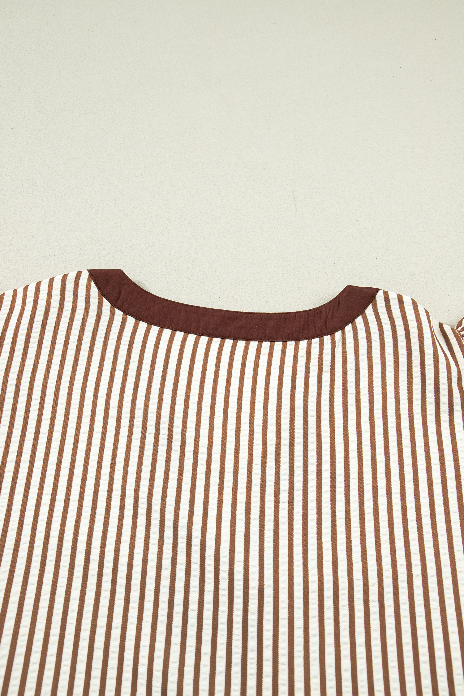 Plus Size Brown Stripe  Slit V Neck Tiered Flutter Sleeve Maxi Dress
