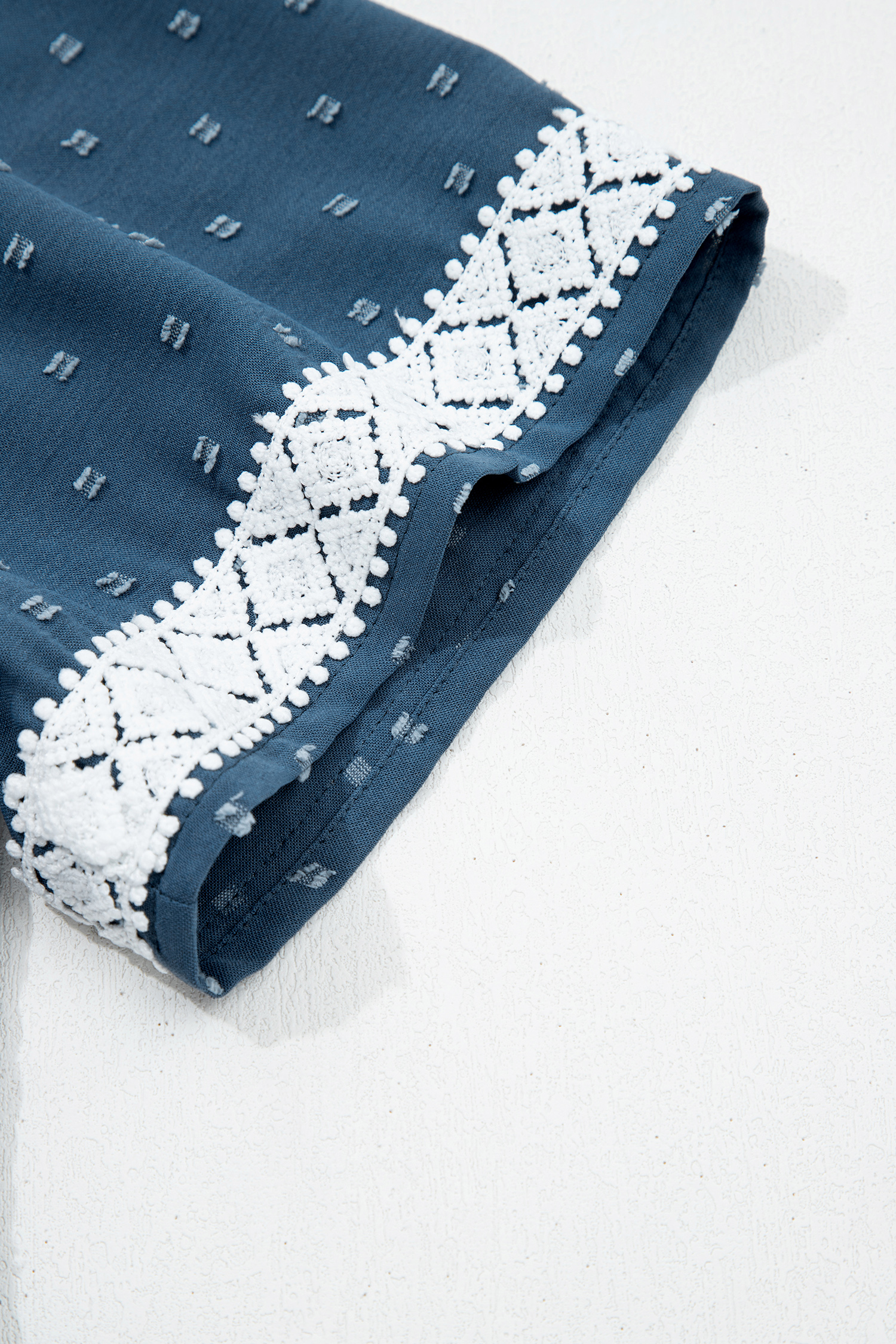 Plus Size Dusk Blue  V Neck Swiss Dot Lace Patchwork Detail Flared Midi Dress