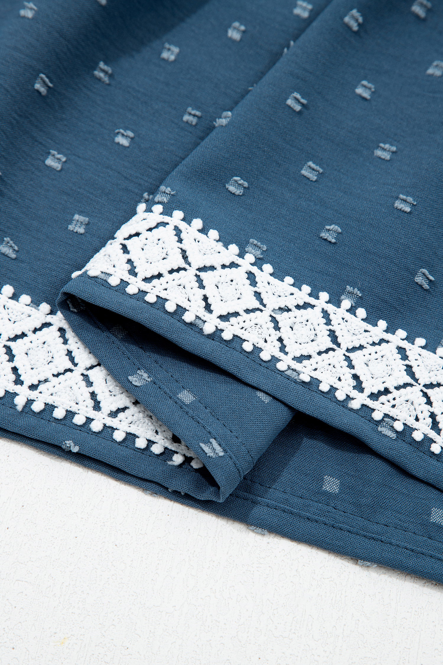 Plus Size Dusk Blue  V Neck Swiss Dot Lace Patchwork Detail Flared Midi Dress