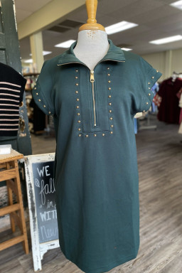 Plus Size Evergreen  Glow Studded Zip up T Shirt Dress with Pockets