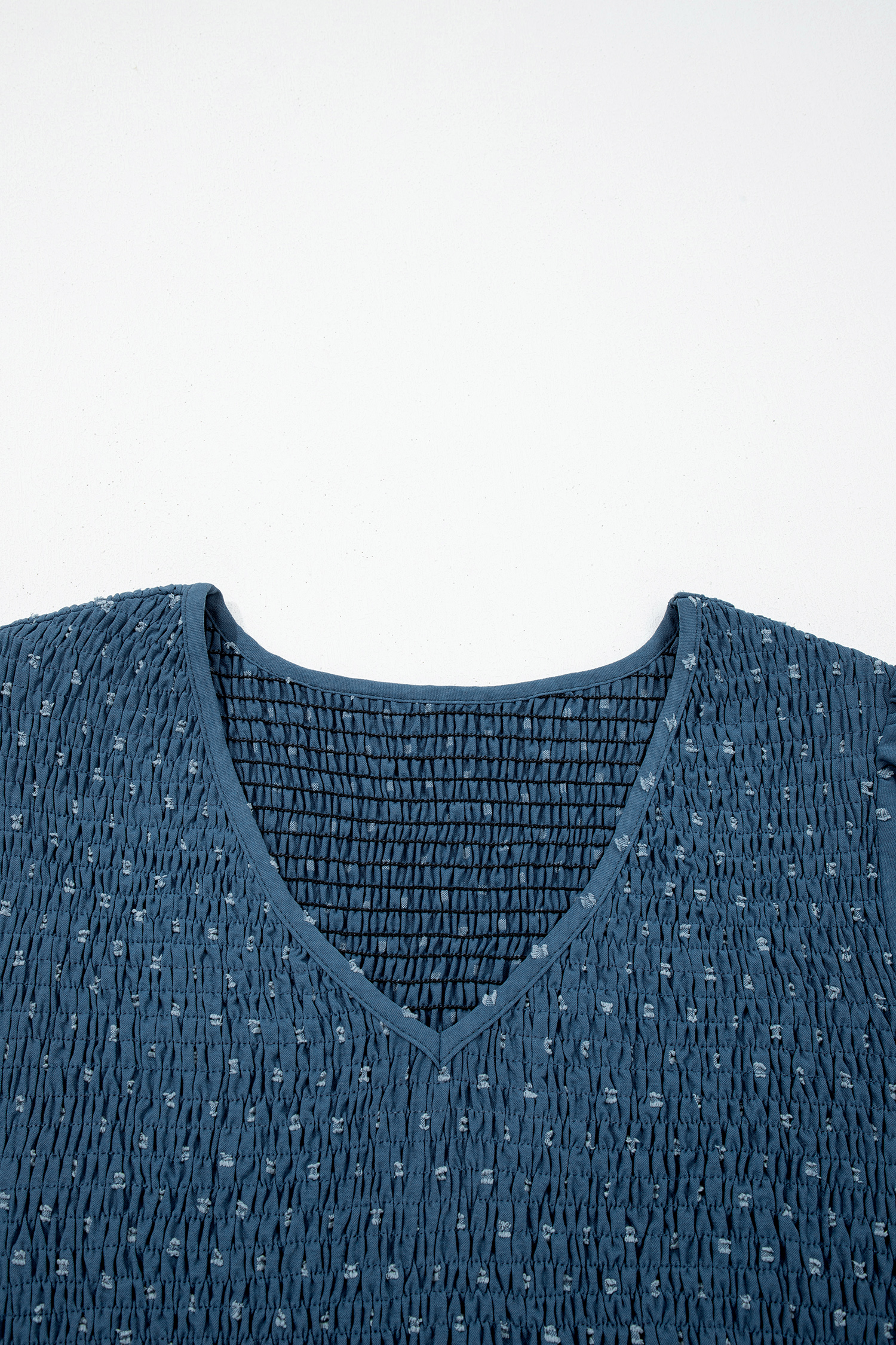 Plus Size Dusk Blue  V Neck Swiss Dot Lace Patchwork Detail Flared Midi Dress