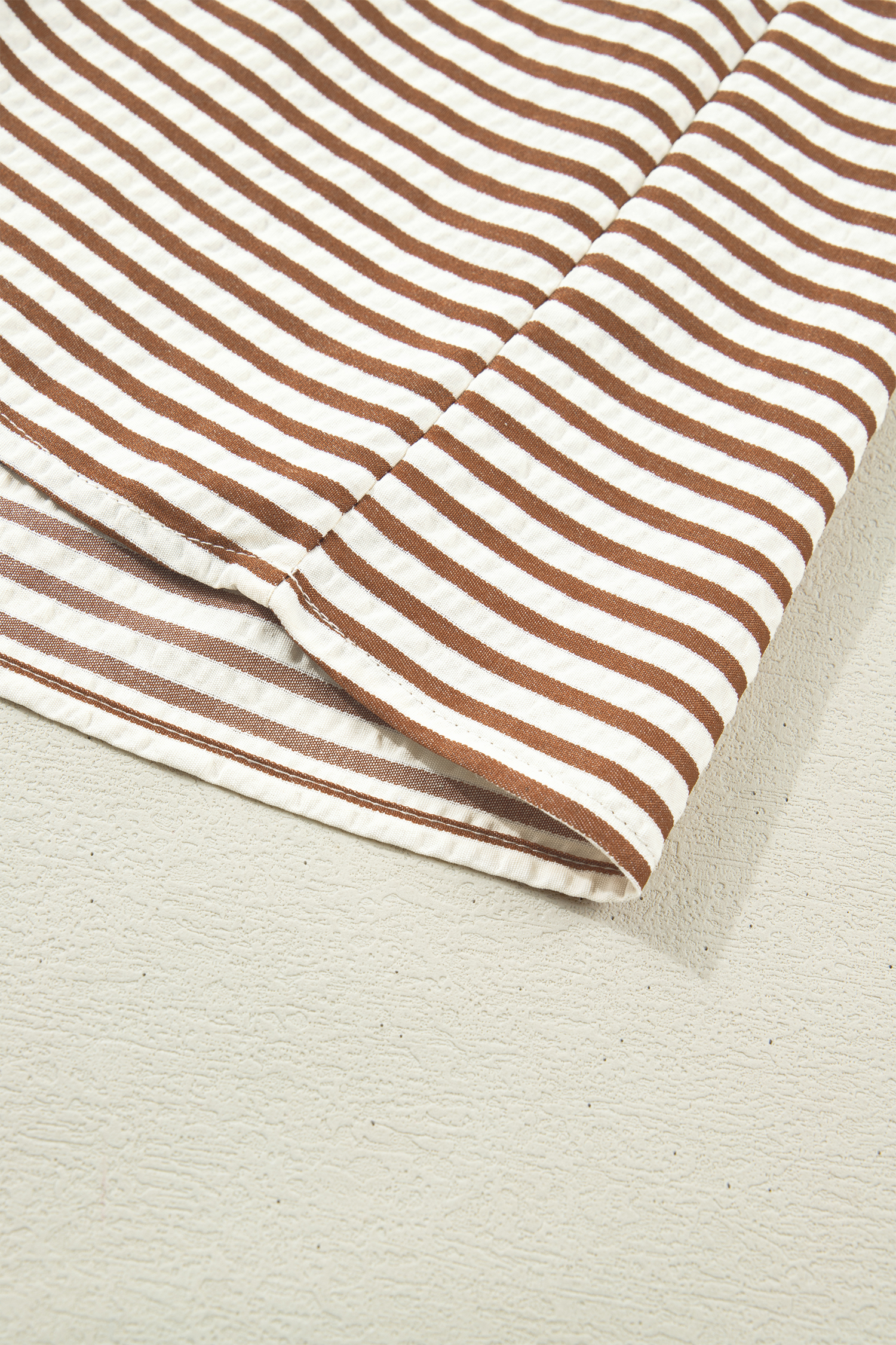 Plus Size Brown Stripe  Slit V Neck Tiered Flutter Sleeve Maxi Dress