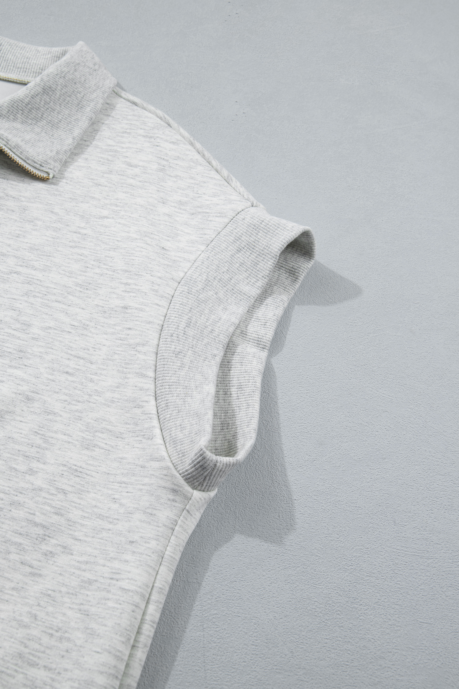 Plus Size Light Grey Half Zip Polo Tee Loose Pants  2pcs Outfit