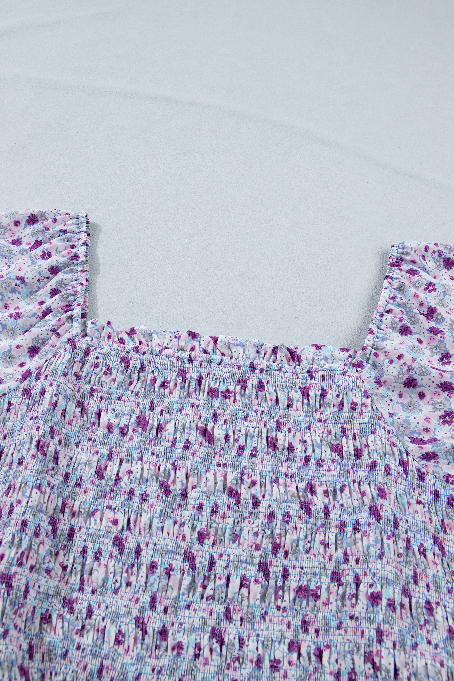 Plus Size Purple  Floral Print Square Neck Smocked Maxi Dress