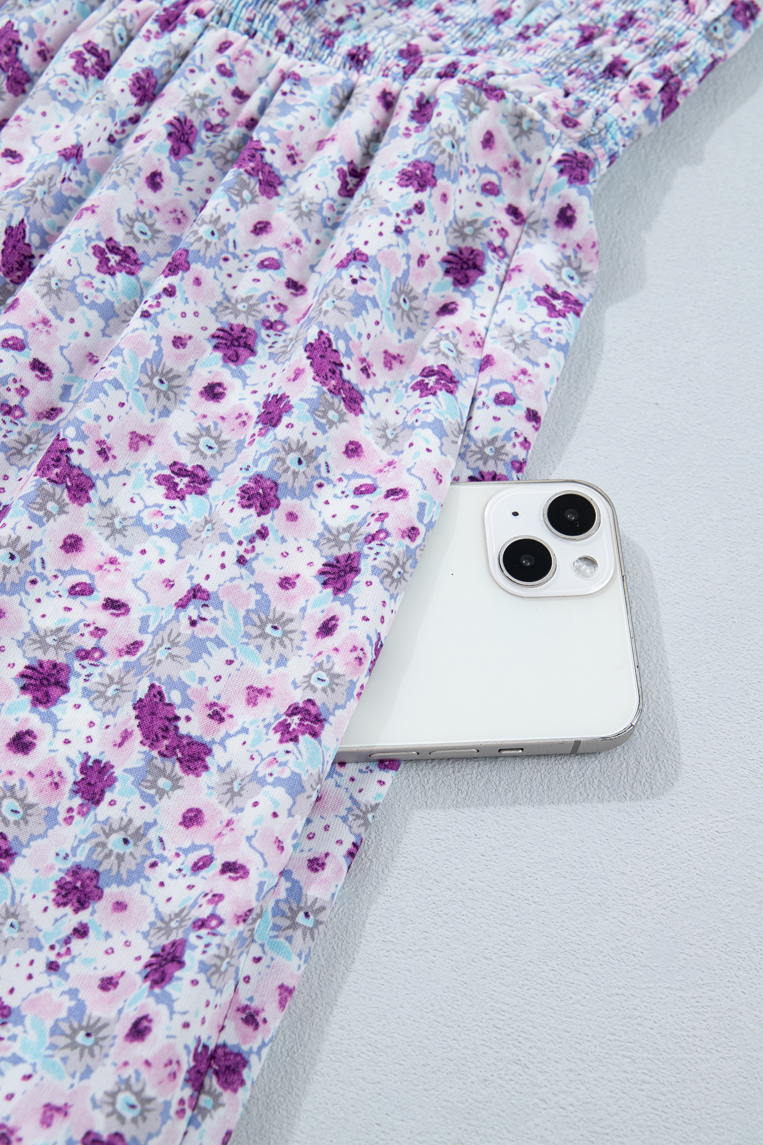 Plus Size Purple  Floral Print Square Neck Smocked Maxi Dress