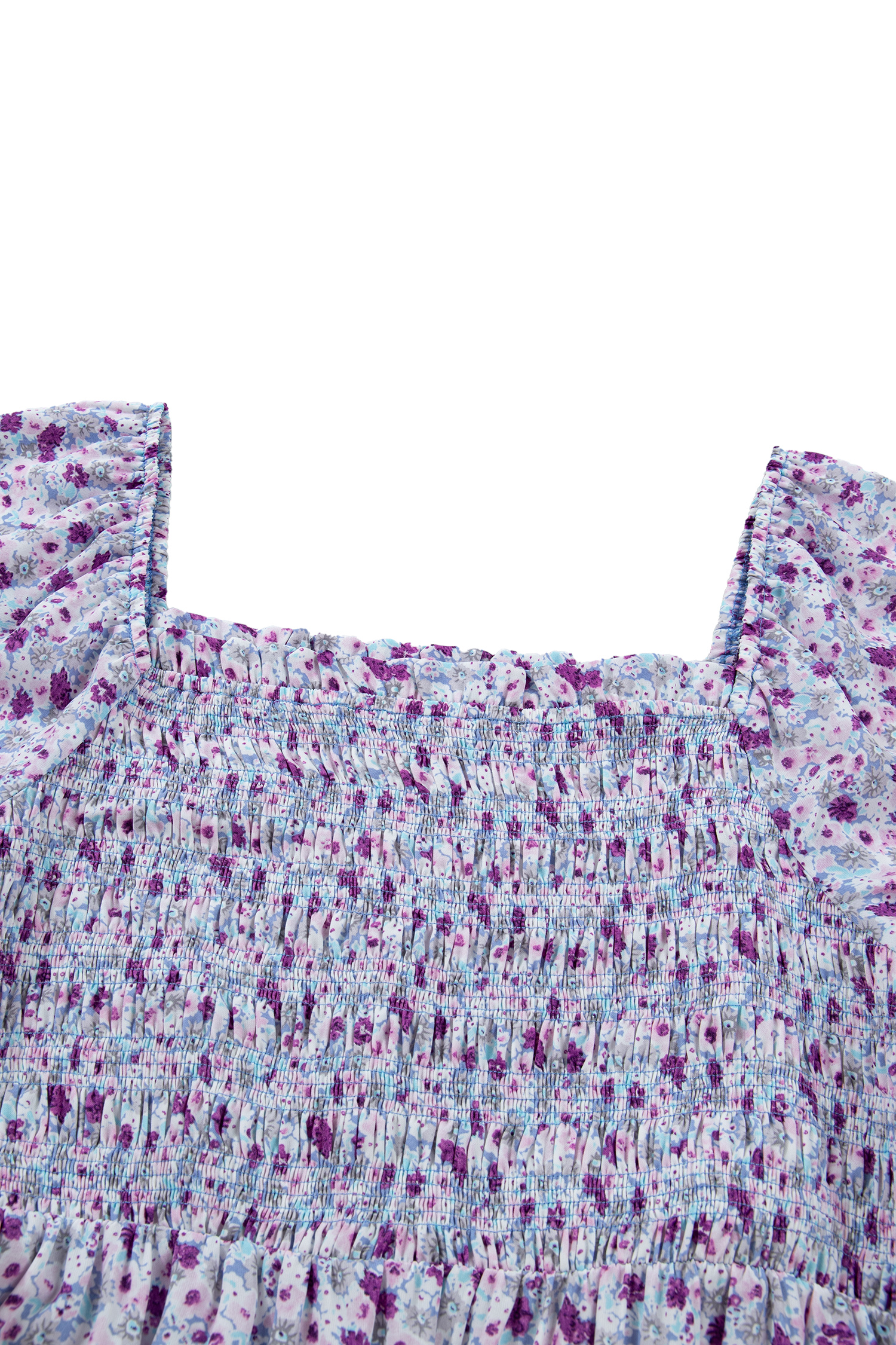 Plus Size Purple  Floral Print Square Neck Smocked Maxi Dress