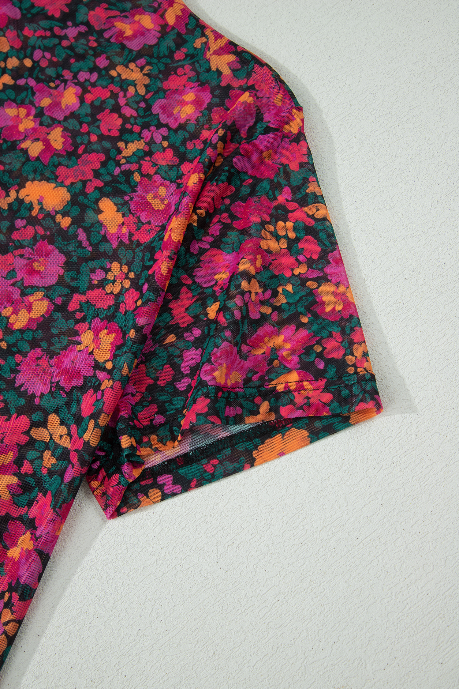 Plus Size Rose  Floral Mesh Short Sleeve Top
