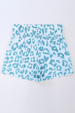 Plus Size Beau Blue  Leopard Elastic Waist Athletic Shorts