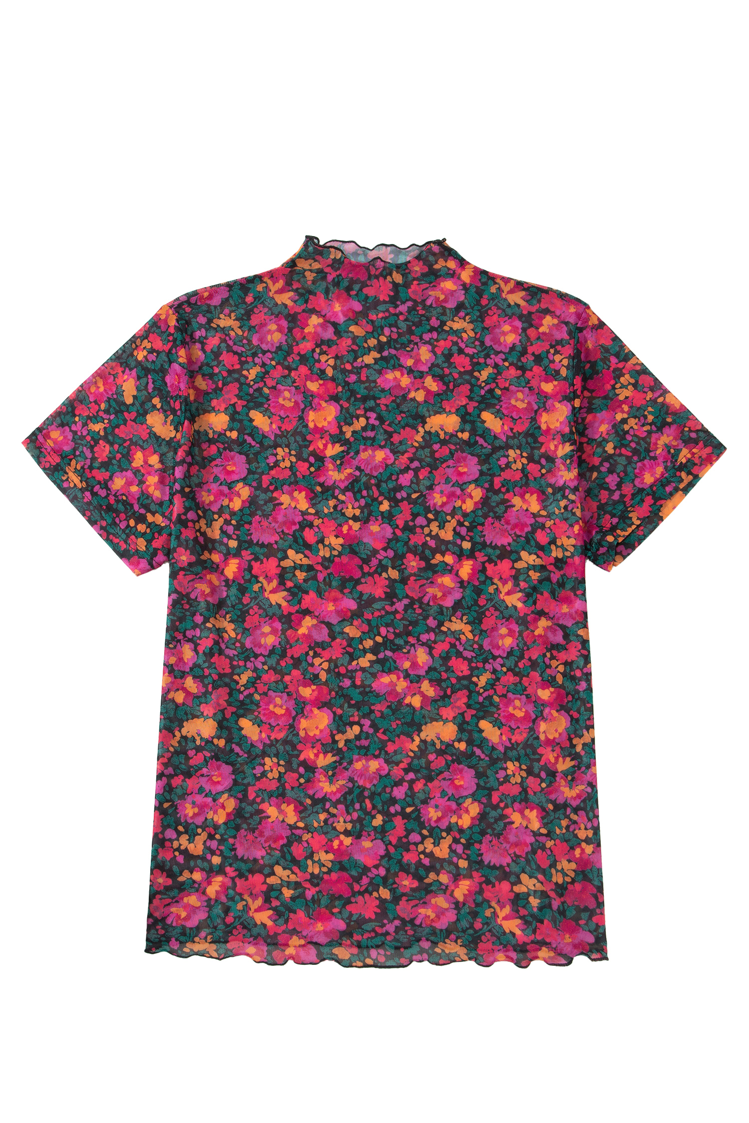 Plus Size Rose  Floral Mesh Short Sleeve Top