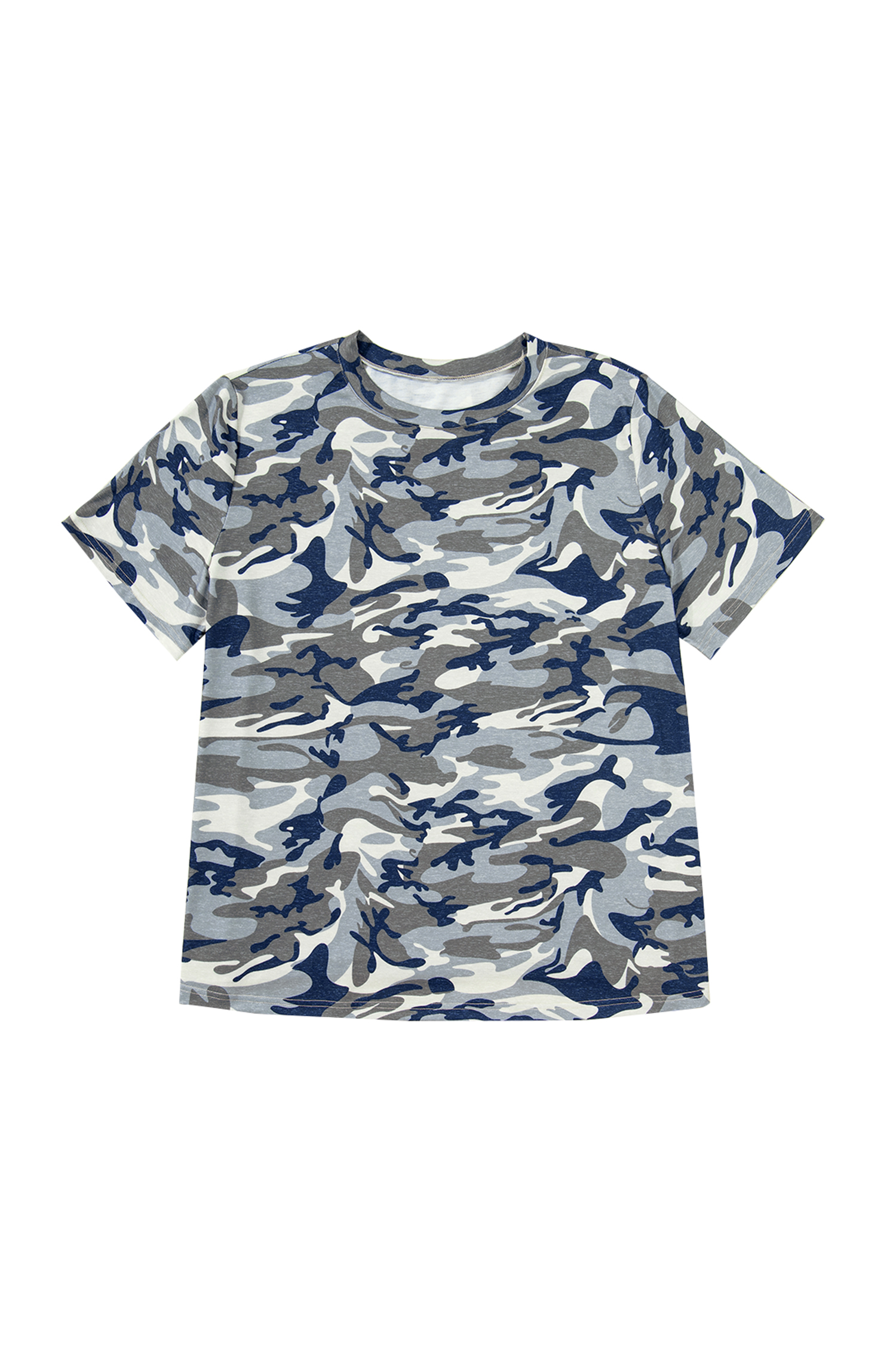 Plus Size Green  Camo Print Crew Neck Short Sleeve Tee