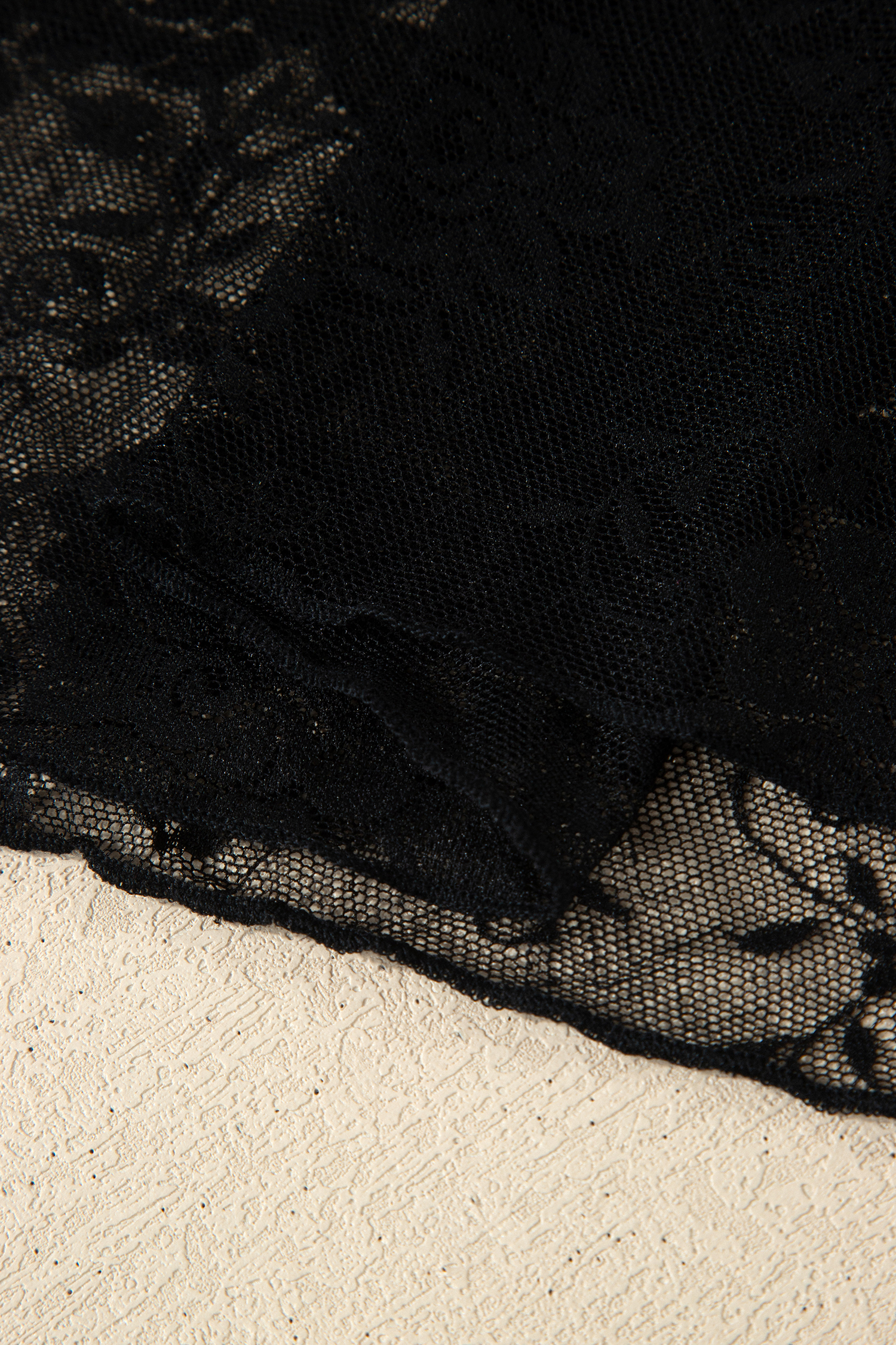 Plus Size Black  Floral Mesh Long Sleeve Top
