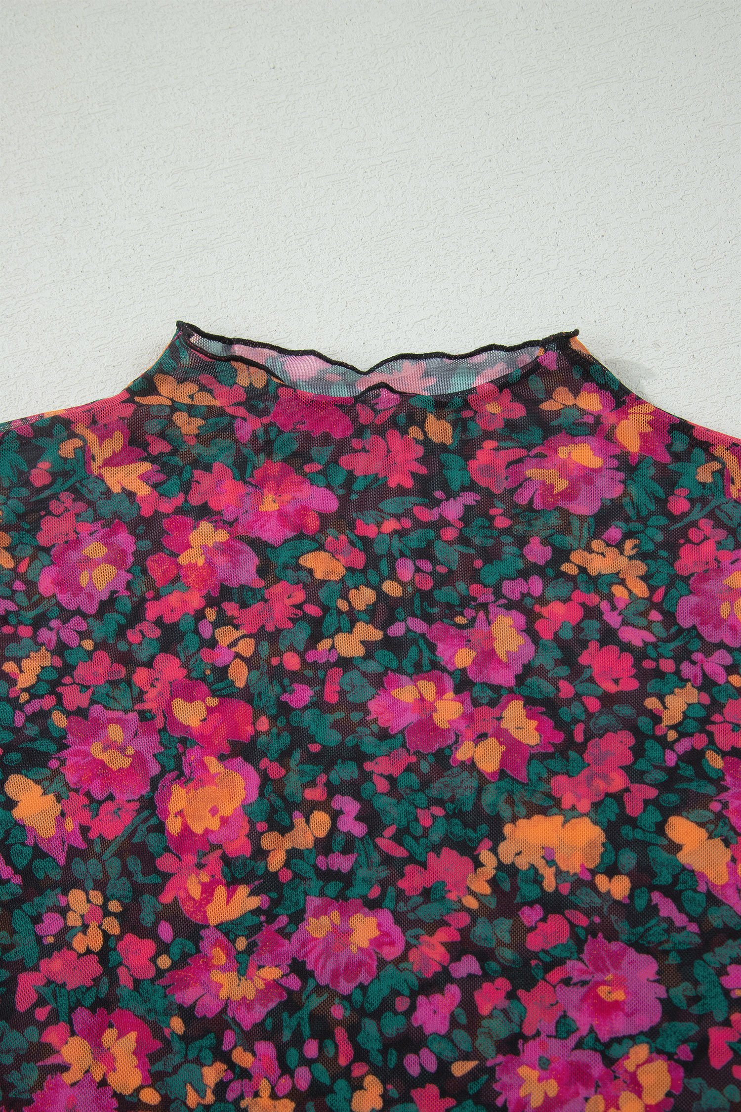 Plus Size Rose  Floral Mesh Short Sleeve Top
