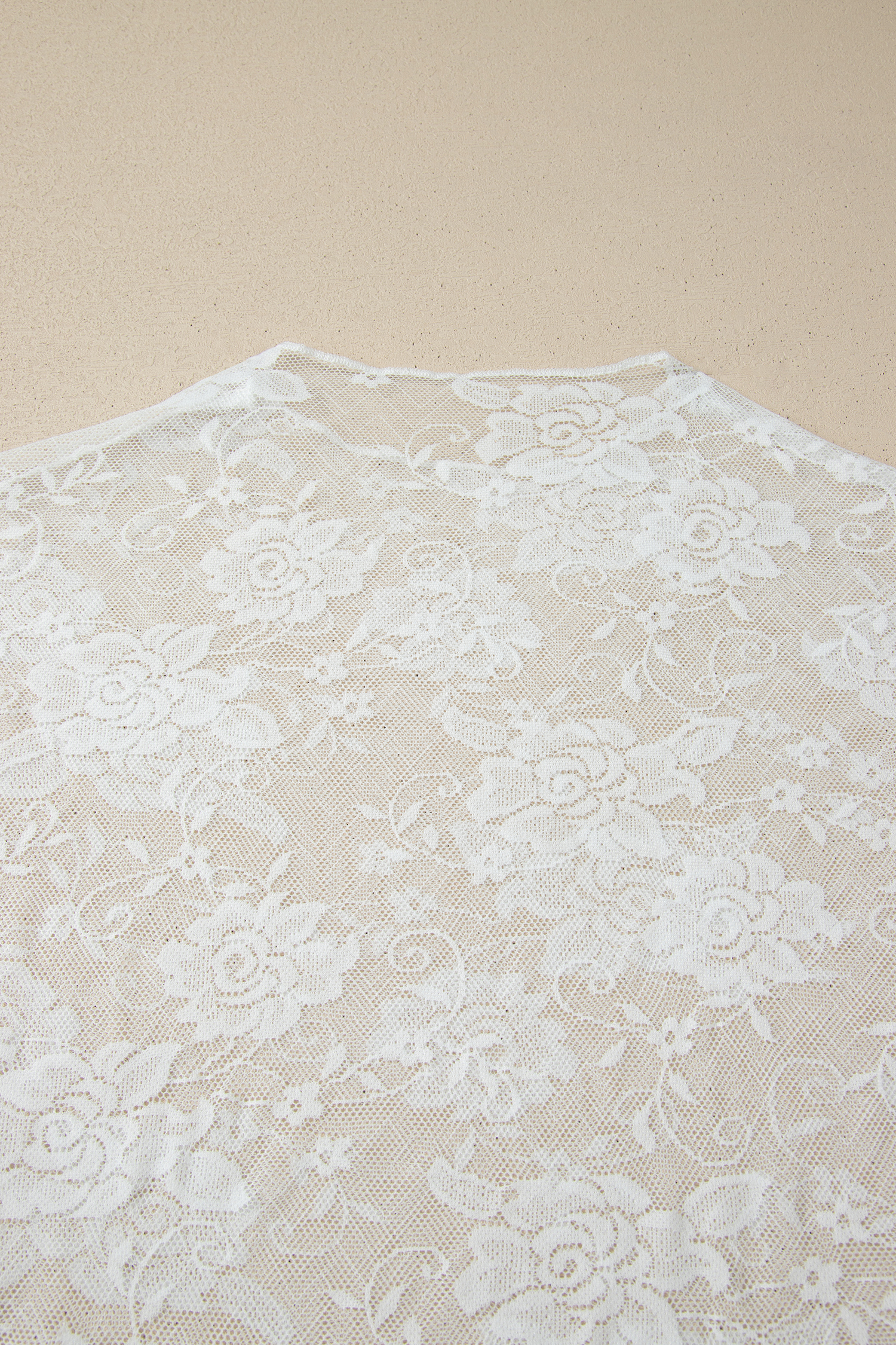 Plus Size White  Floral Mesh Long Sleeve Top