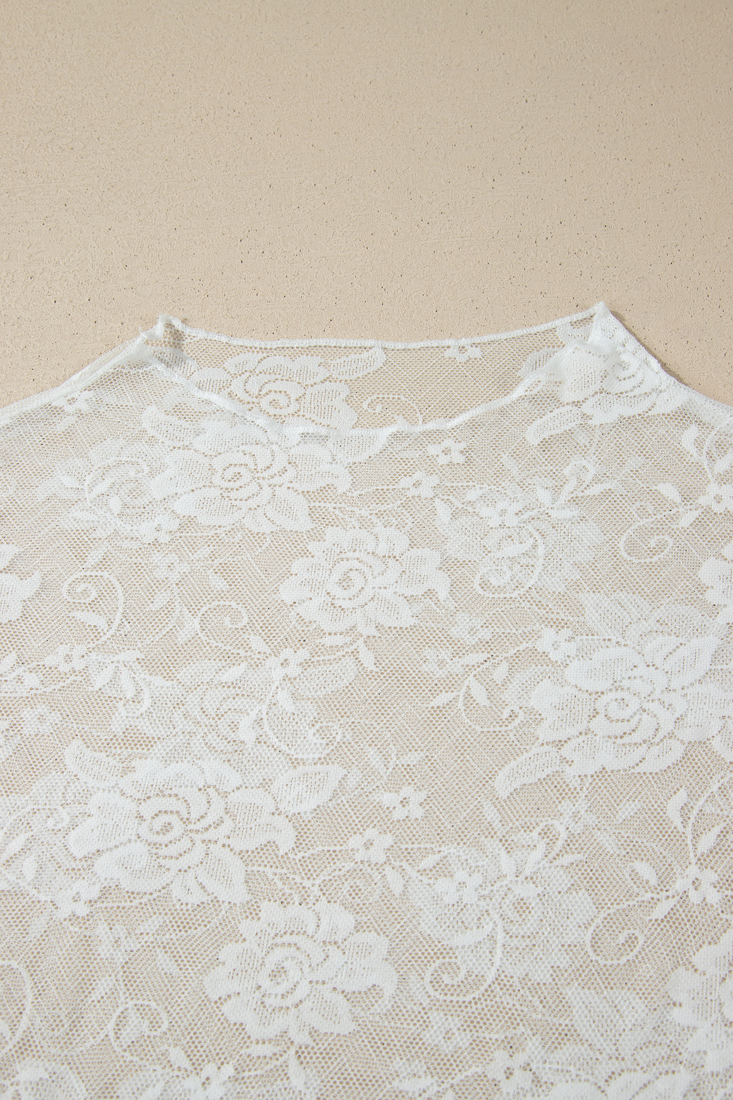 Plus Size White  Floral Mesh Long Sleeve Top