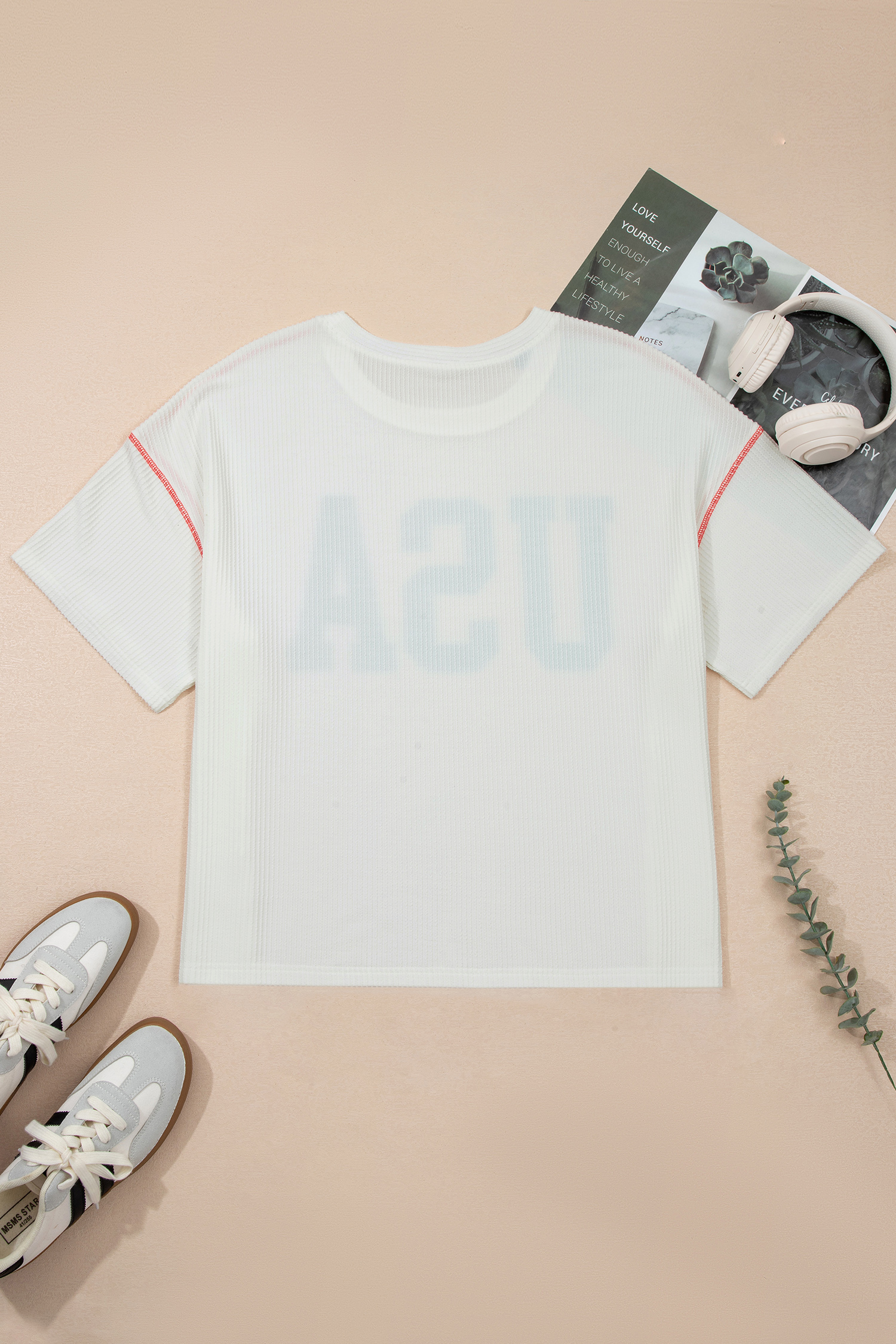 Plus Size White  Twisted Rib Vintage USA Letter Printed T Shirt