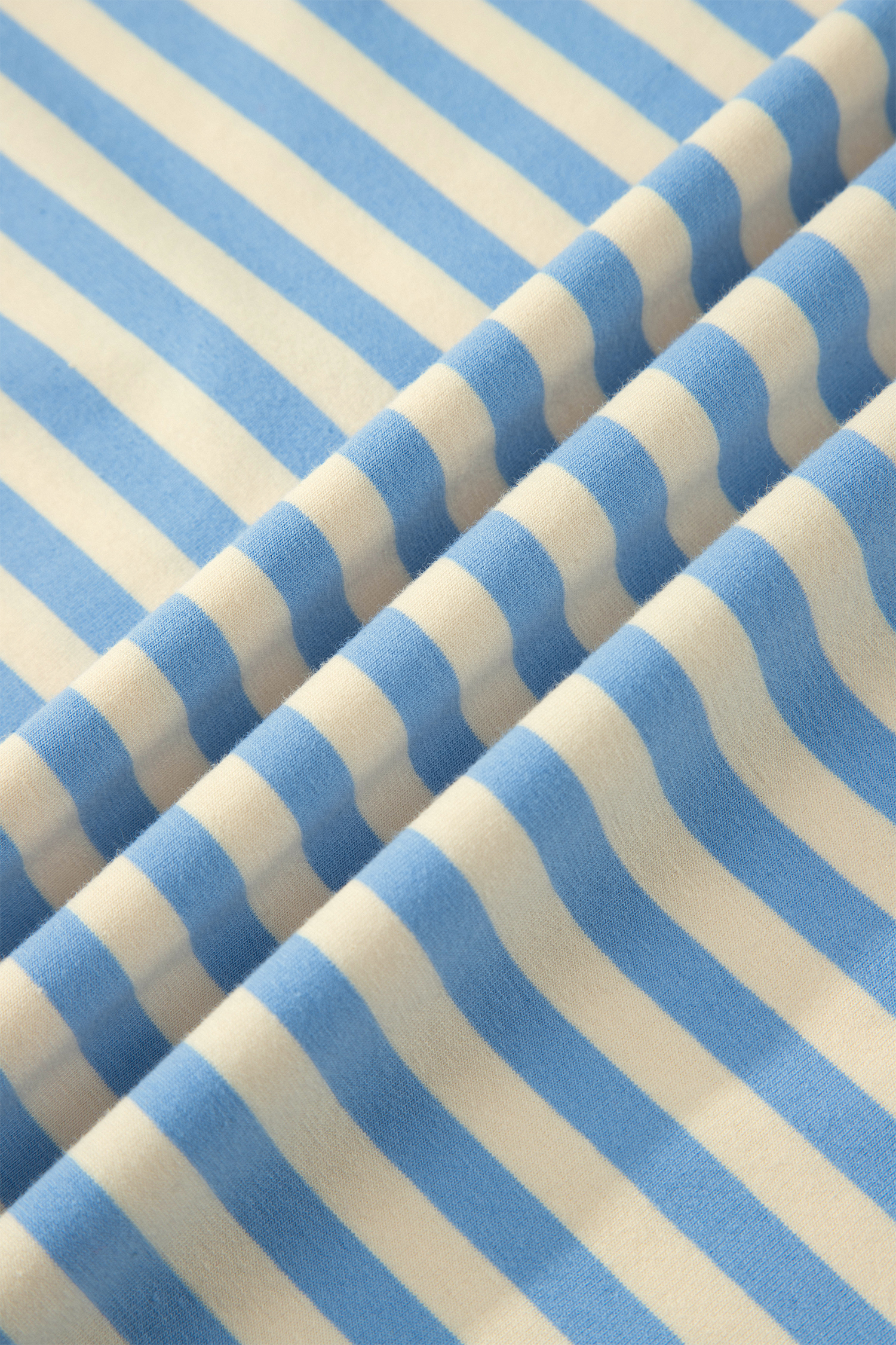 Plus Size Sky Blue Stripe  Drop Shoulder Contrast Trim Round Neck Tee