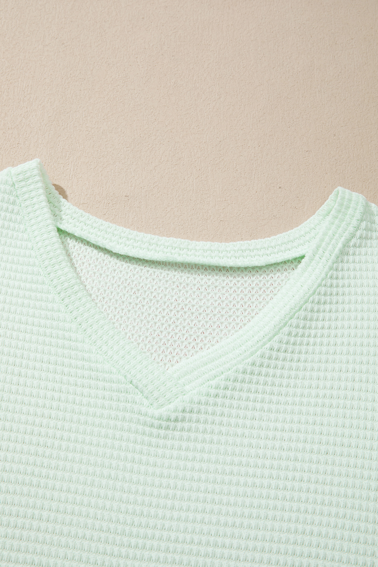 Plus Size Clearly Aqua V Neck Short Sleeve  Waffle Knit Top