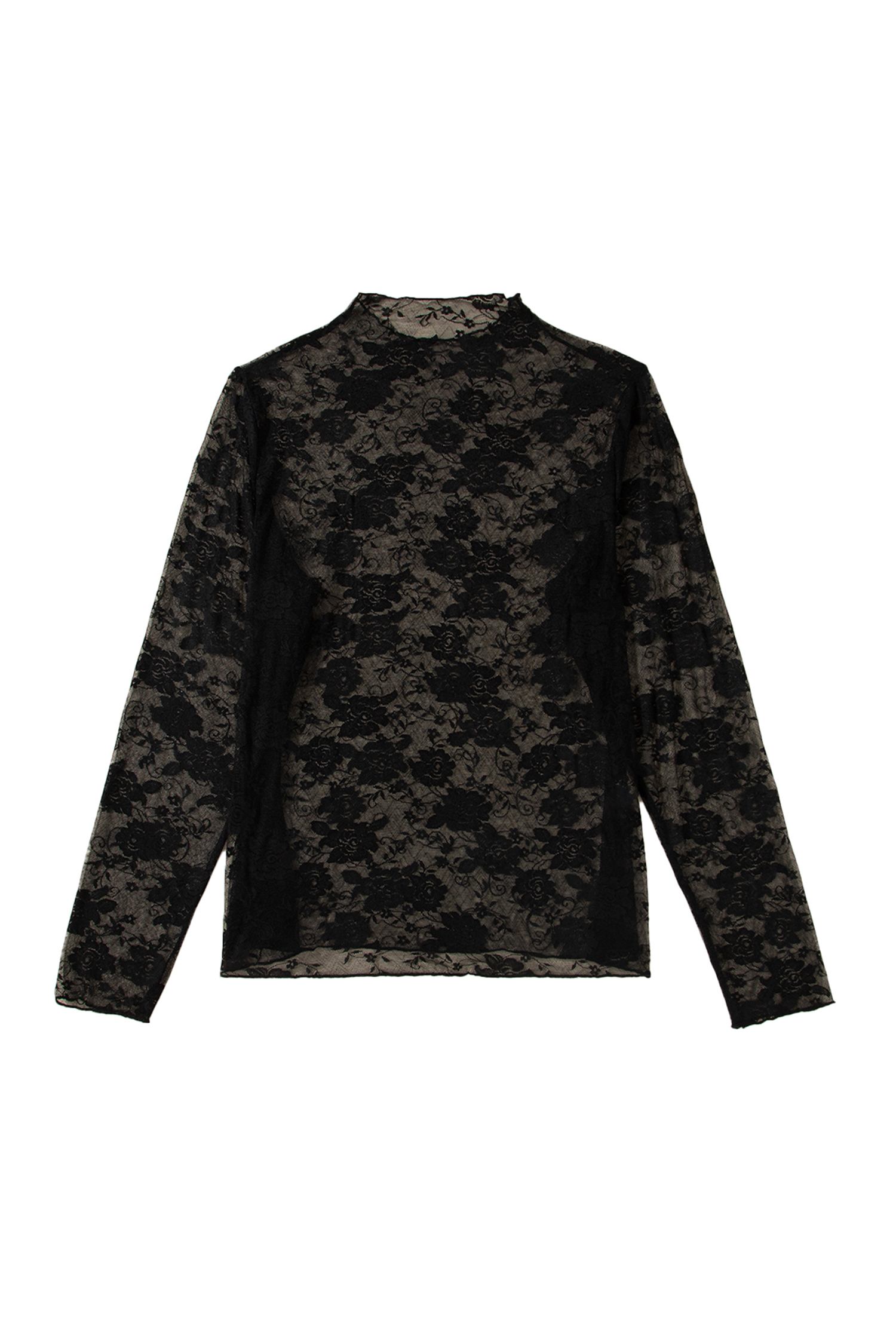 Plus Size Black  Floral Mesh Long Sleeve Top