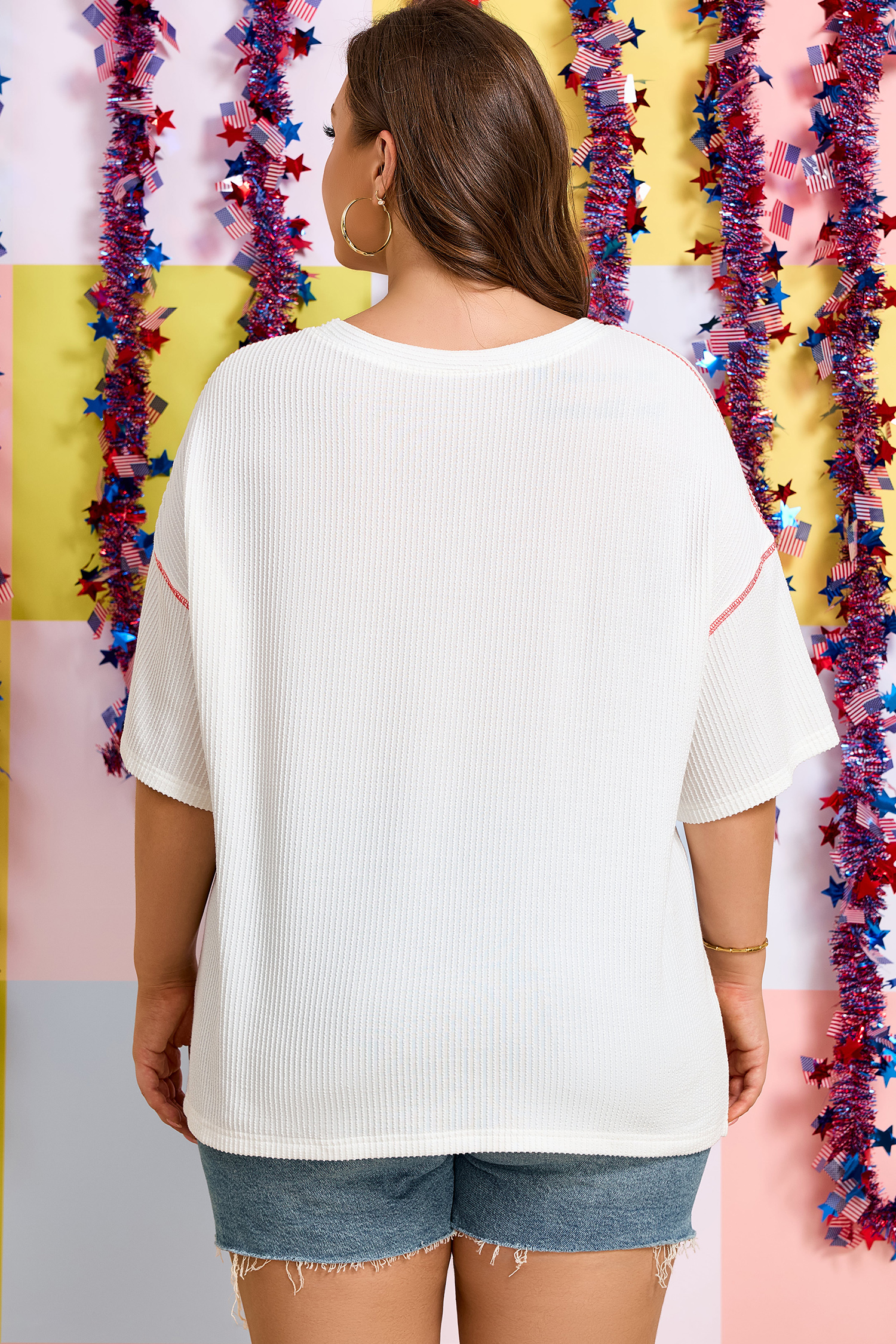 Plus Size White  Twisted Rib Vintage USA Letter Printed T Shirt