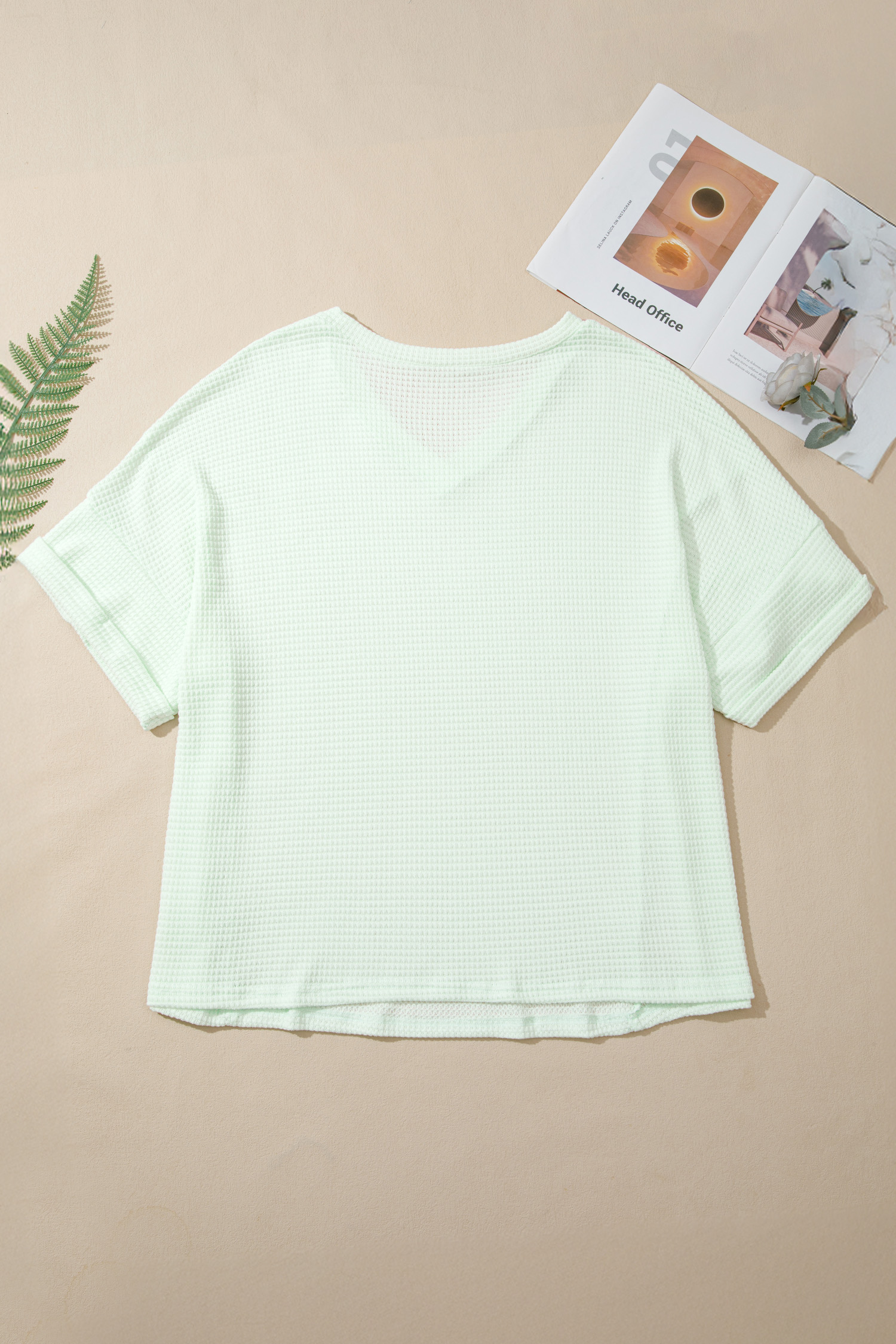 Plus Size Clearly Aqua V Neck Short Sleeve  Waffle Knit Top