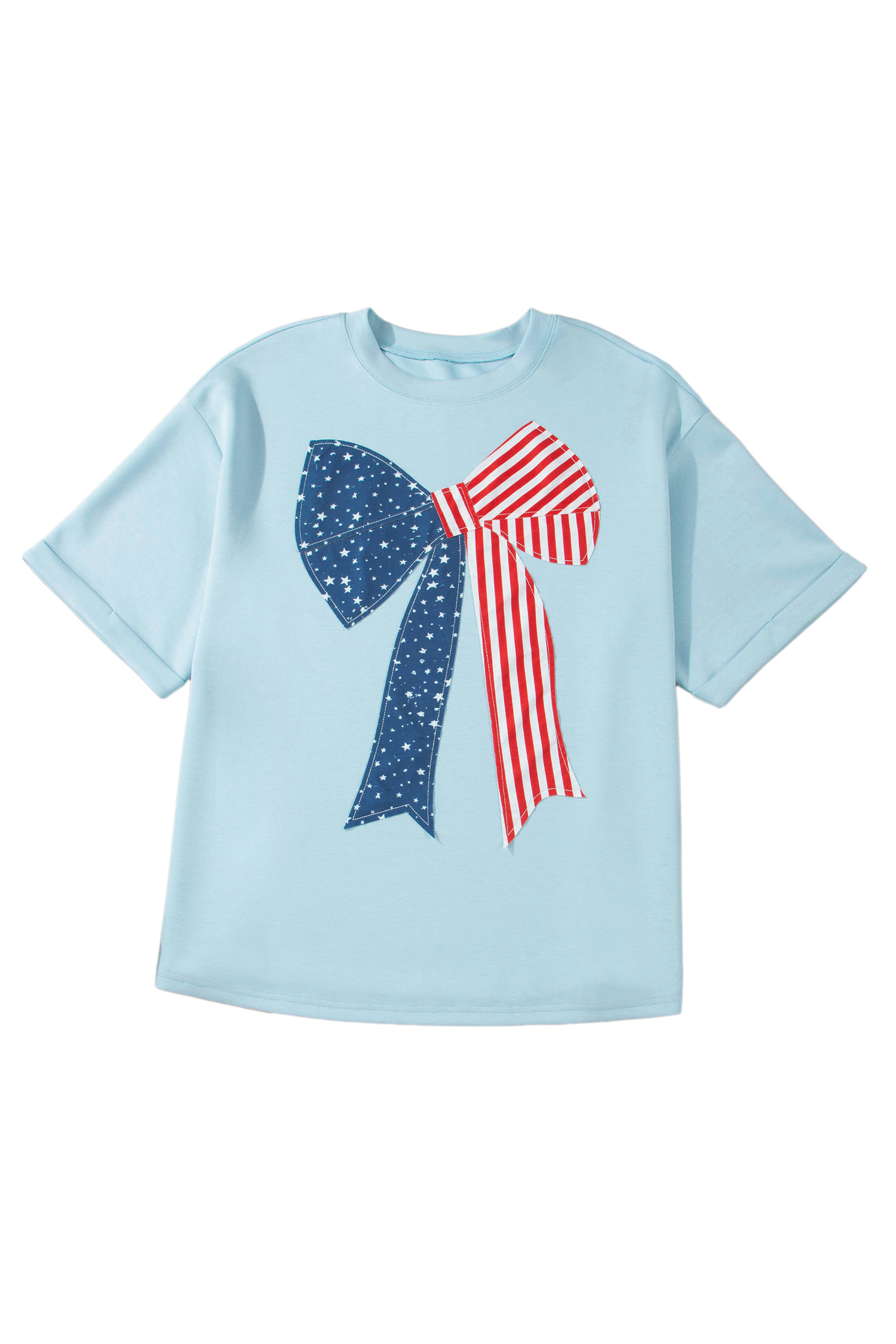 Plus Size Beau Blue  Patriotic Bow Patchwork Graphic T-Shirt