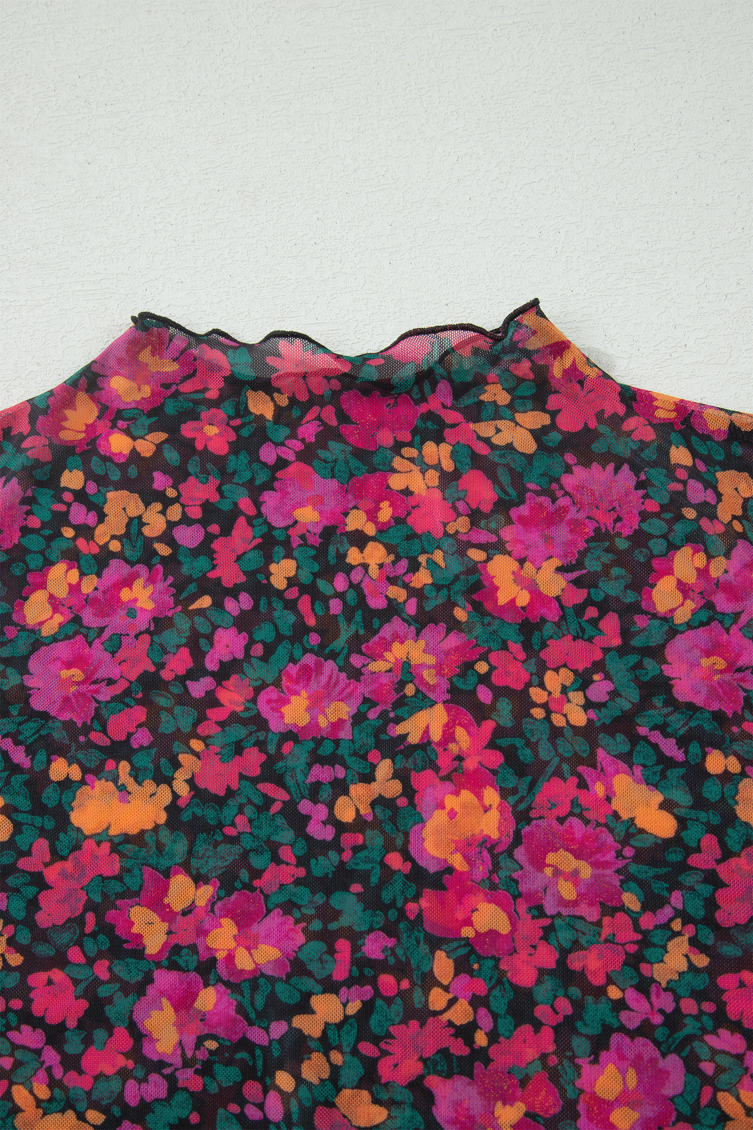 Plus Size Rose  Floral Mesh Short Sleeve Top